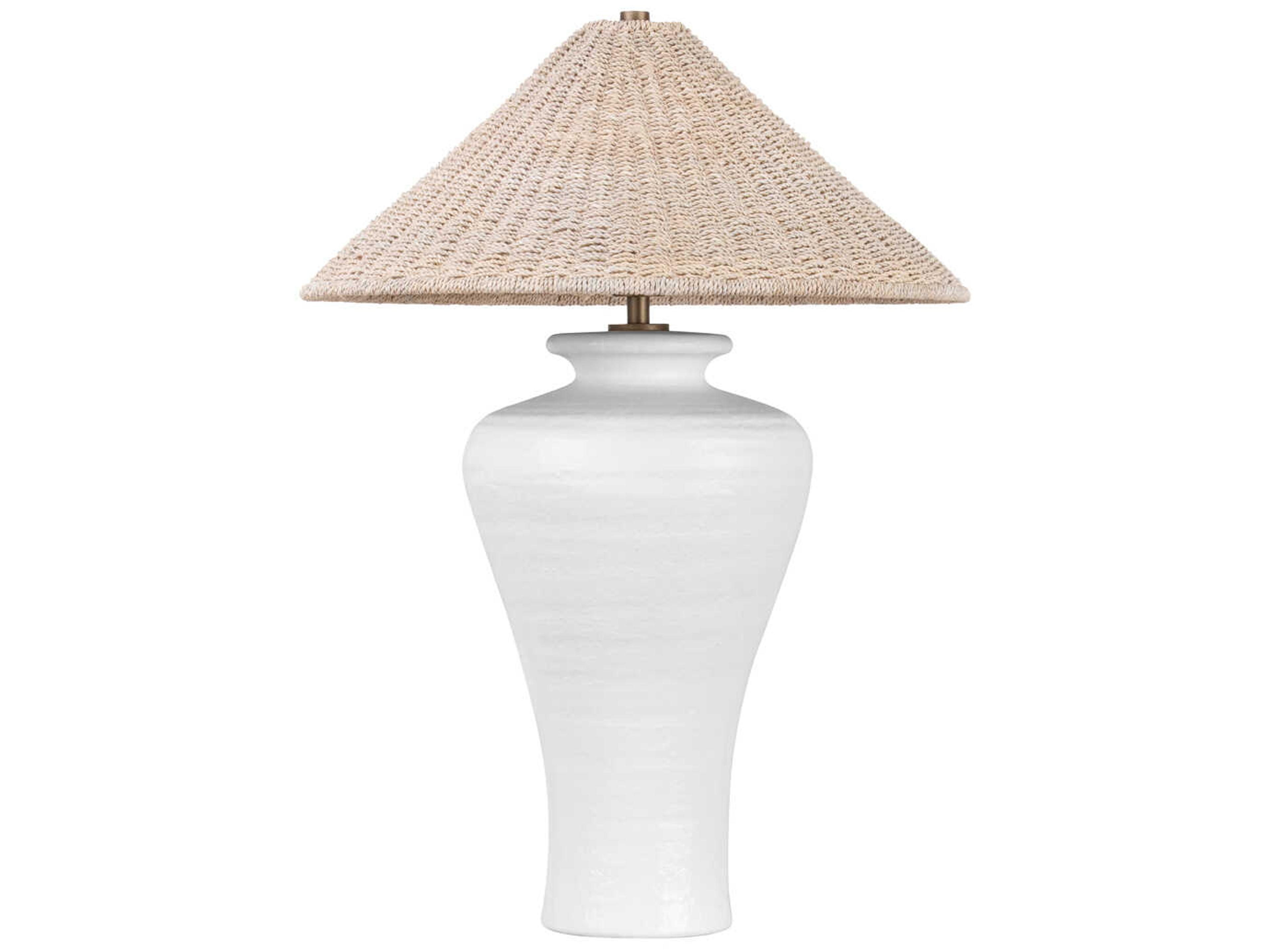 Troy Lighting Pezante Patina Brass Ceramic Loft White Bleached Abaca Buffet Lamp