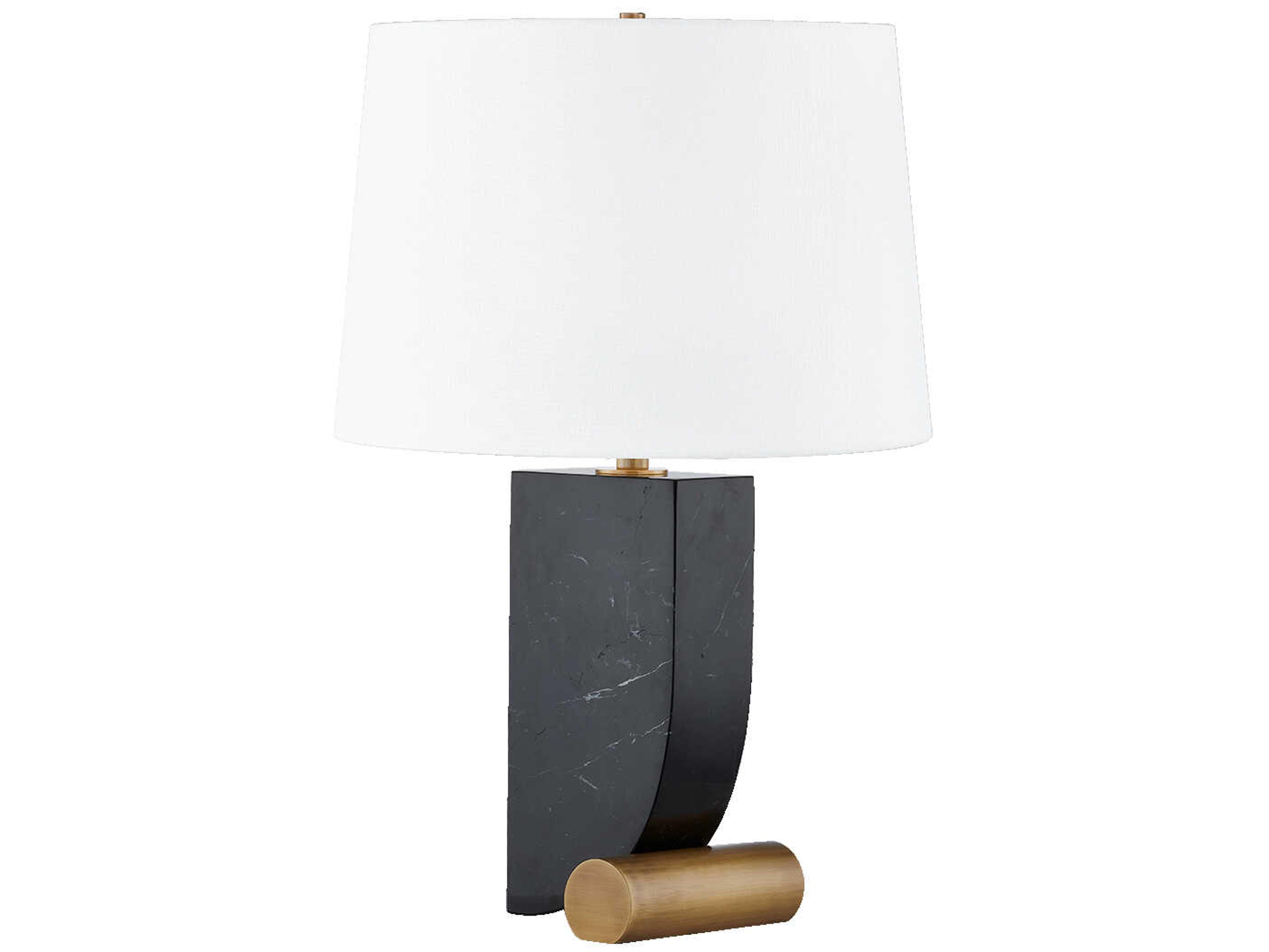 Troy Lighting Yellowstone Patina Brass Off White Linen Table Lamp