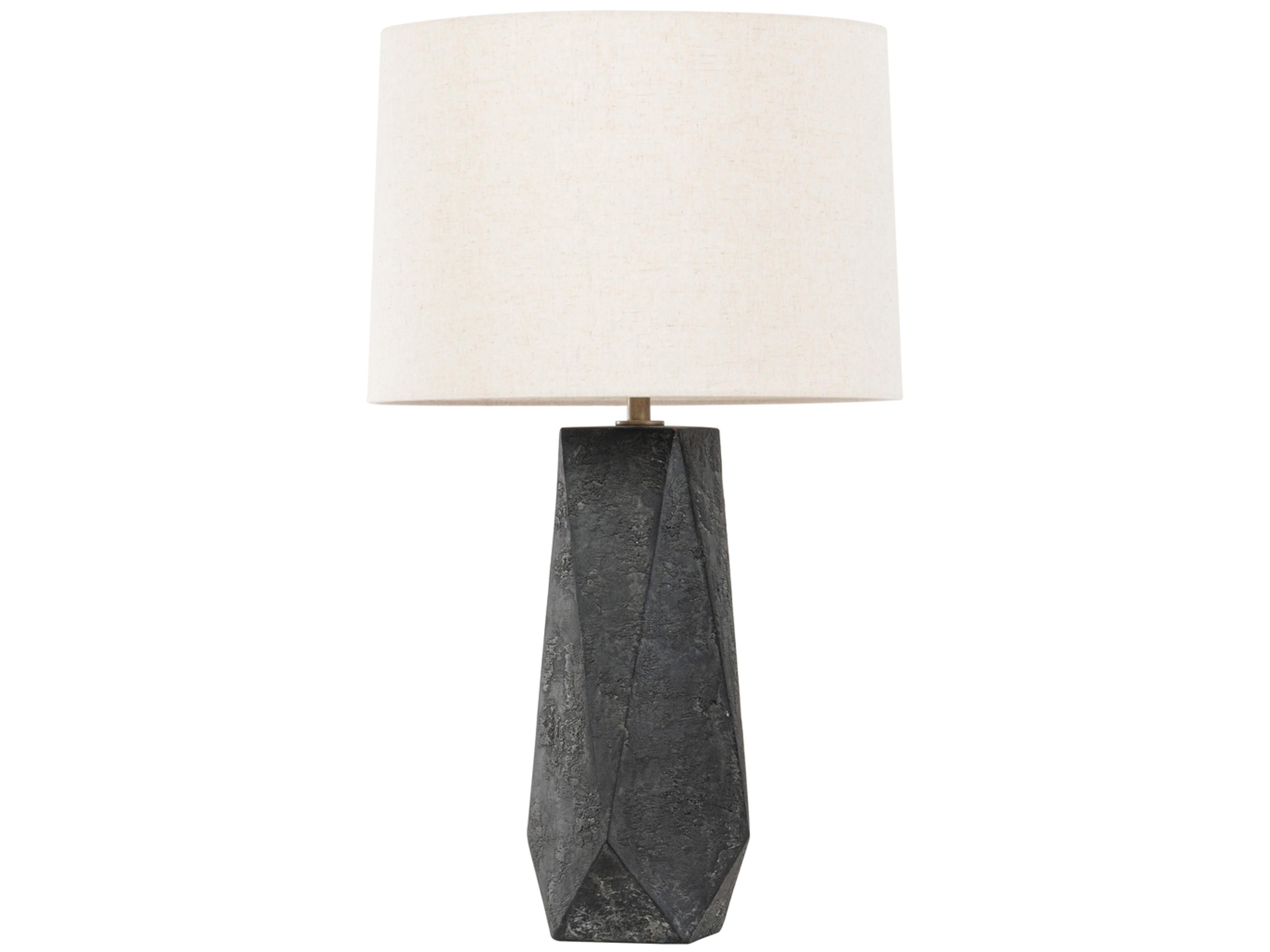 Troy Lighting Coronado Patina Brass Ceramic Ash Black Off White Linen Buffet Lamp