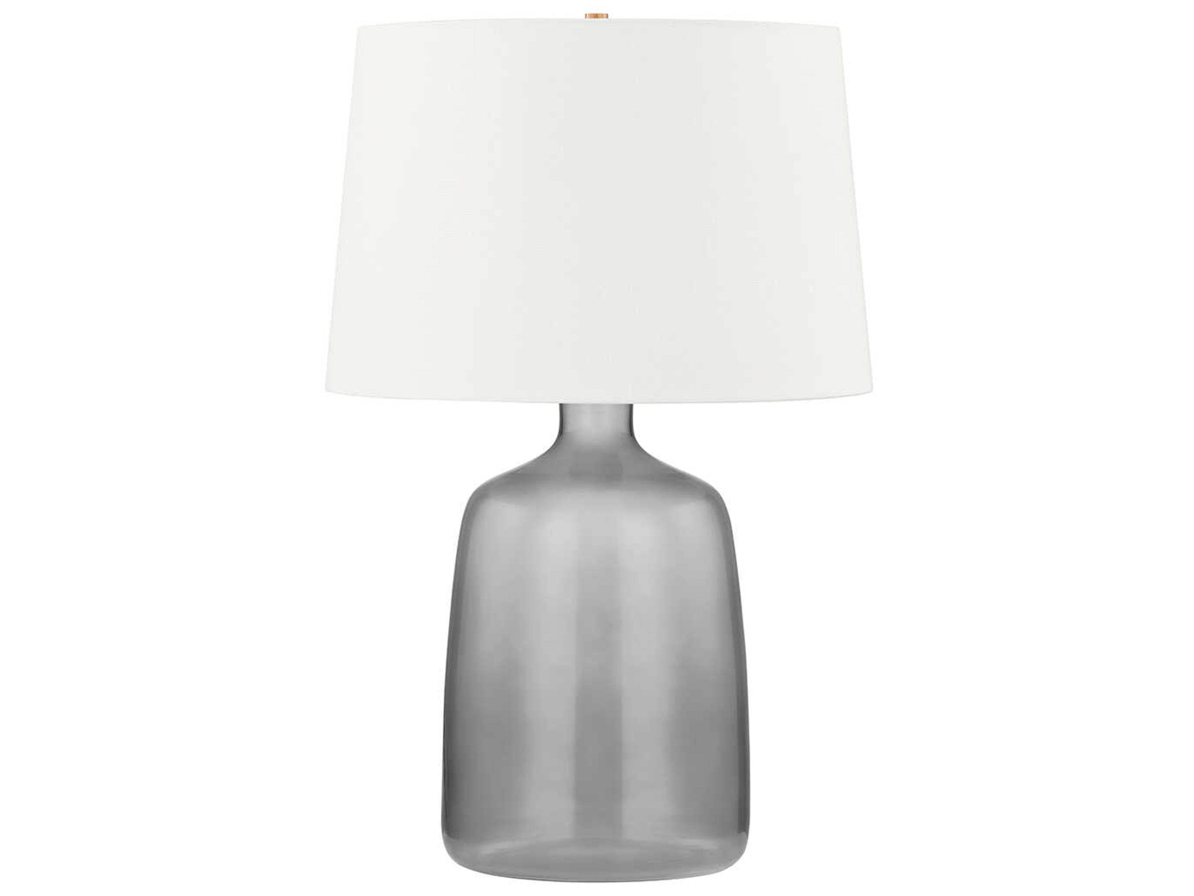 Troy Lighting Artesia Patina Brass Off White Linen Gray Glass Table Lamp
