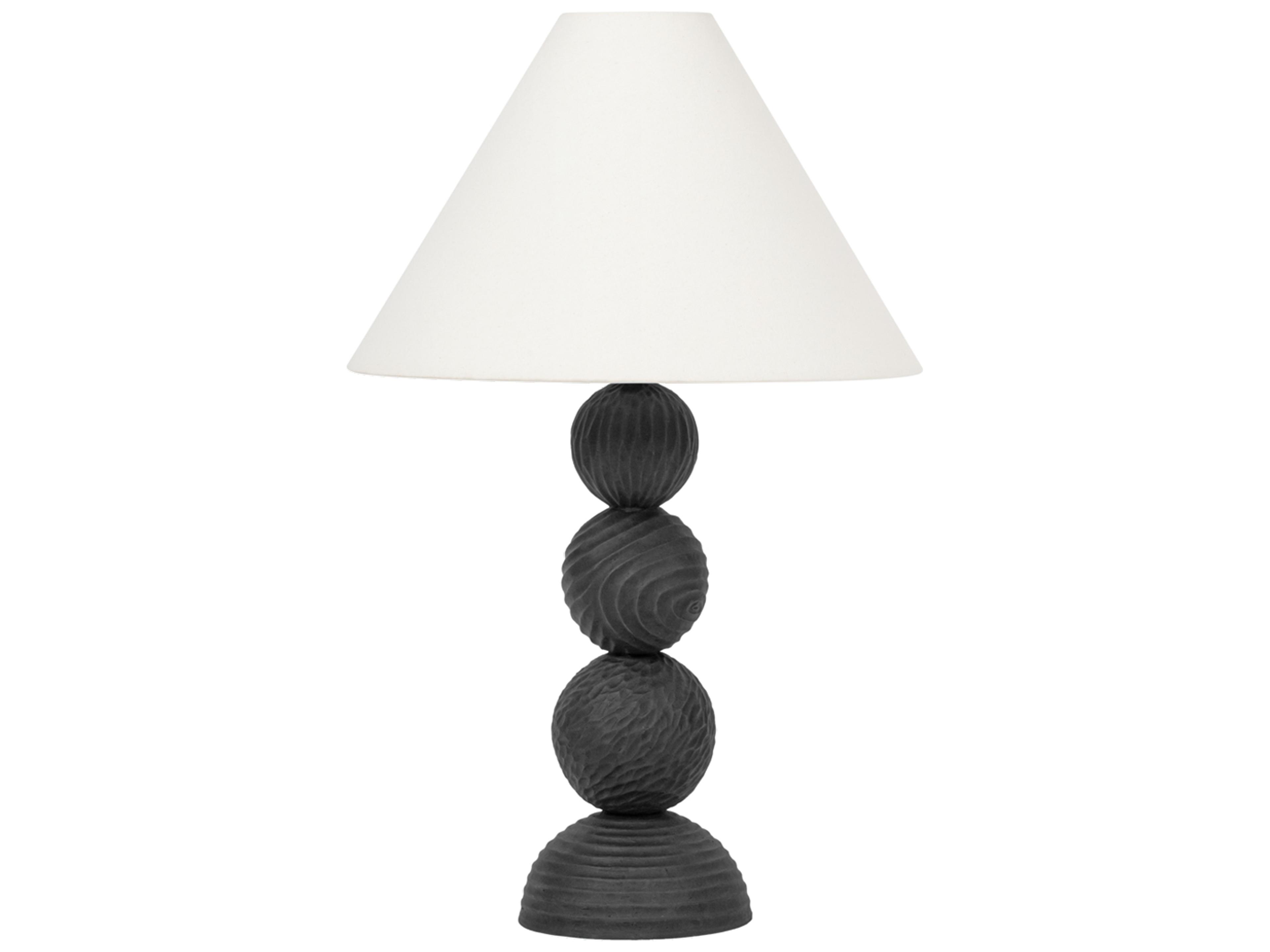 Troy Lighting Miela Forged Iron Ceramic Black Motif Off White Linen Buffet Lamp