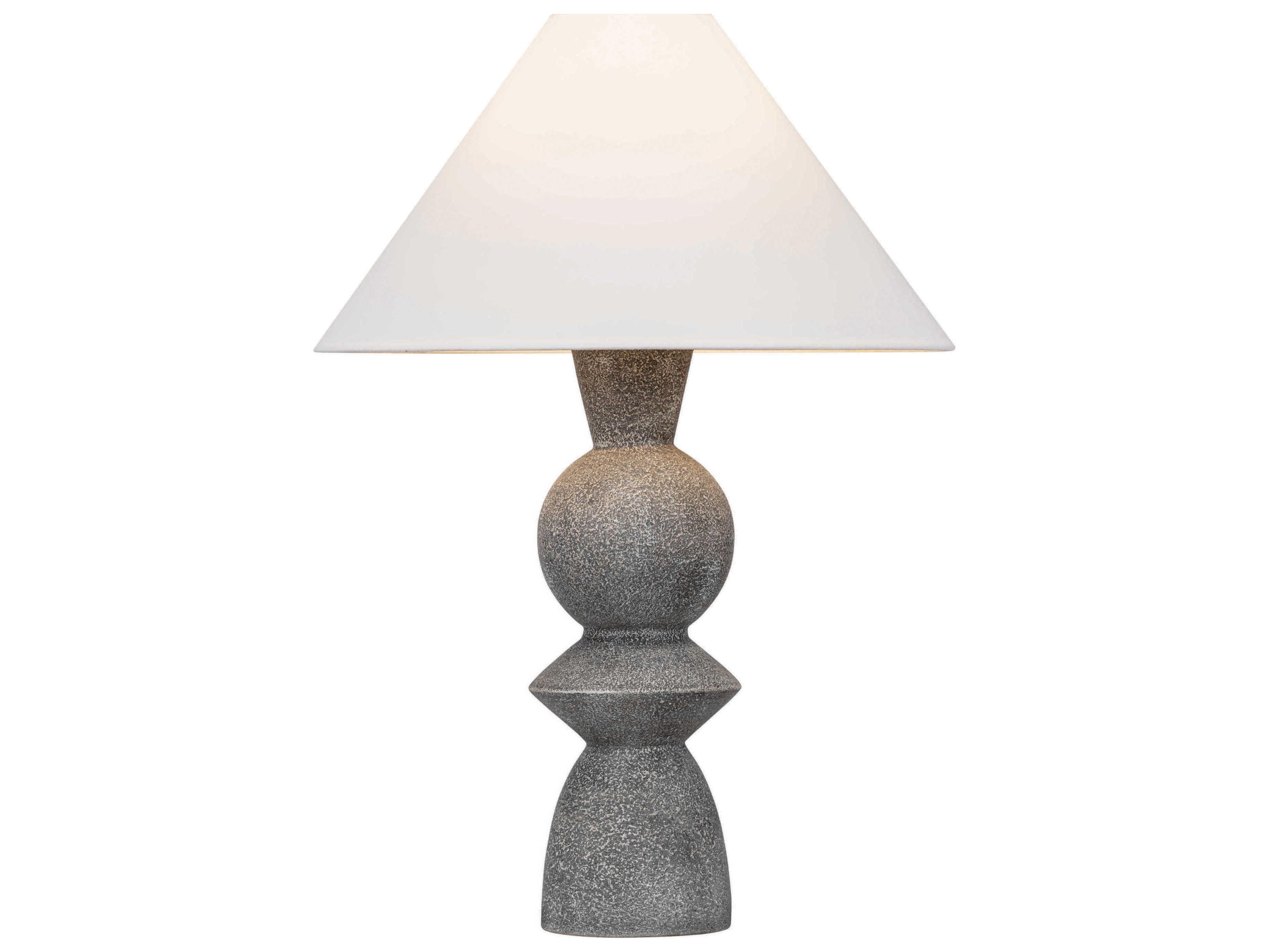 Troy Lighting Cyrah Patina Brass Ceramic Lunar Grey White Linen Fabric Buffet Lamp