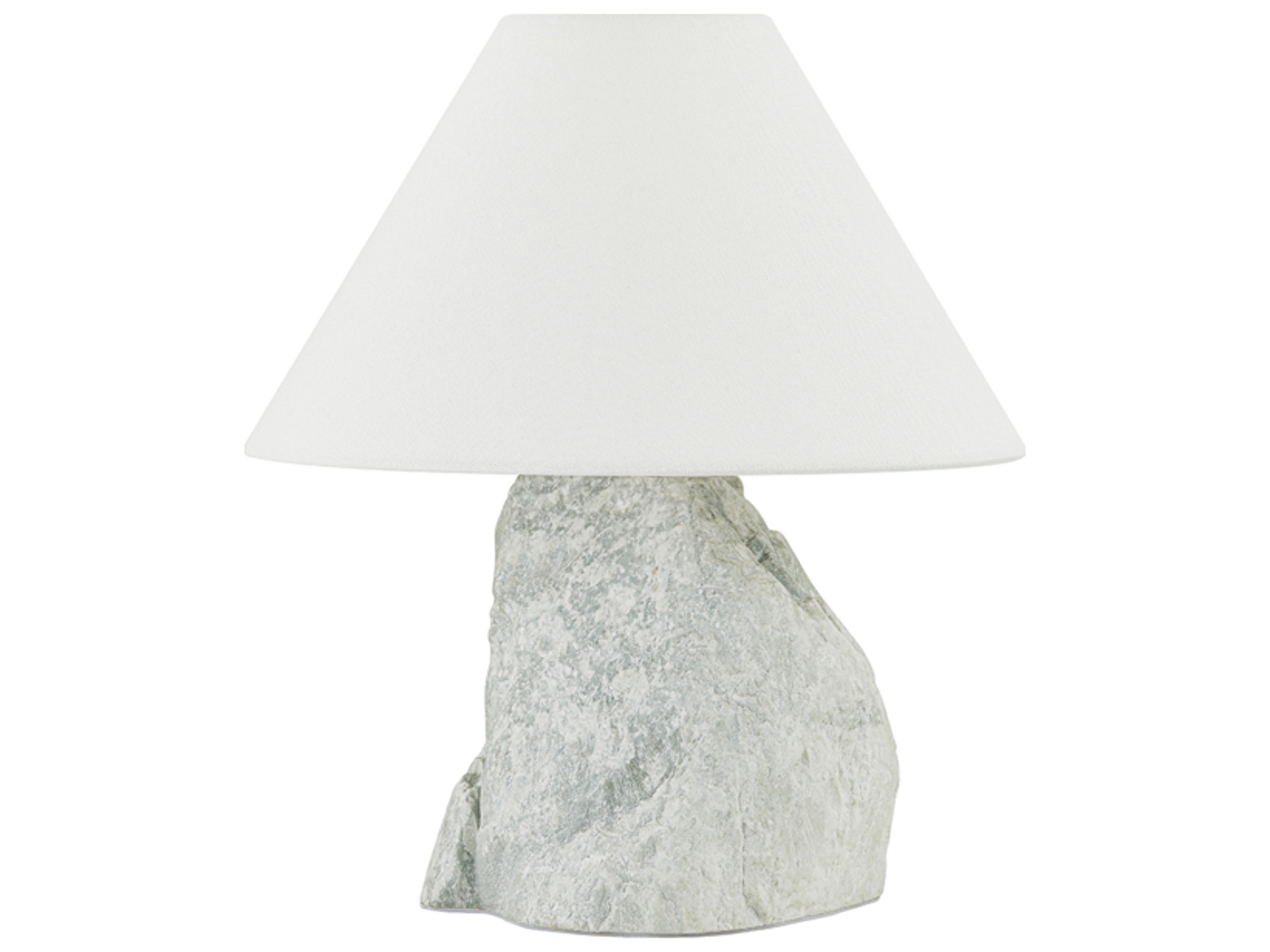 Troy Lighting Carver Patina Brass Off White Linen Gray Table Lamp