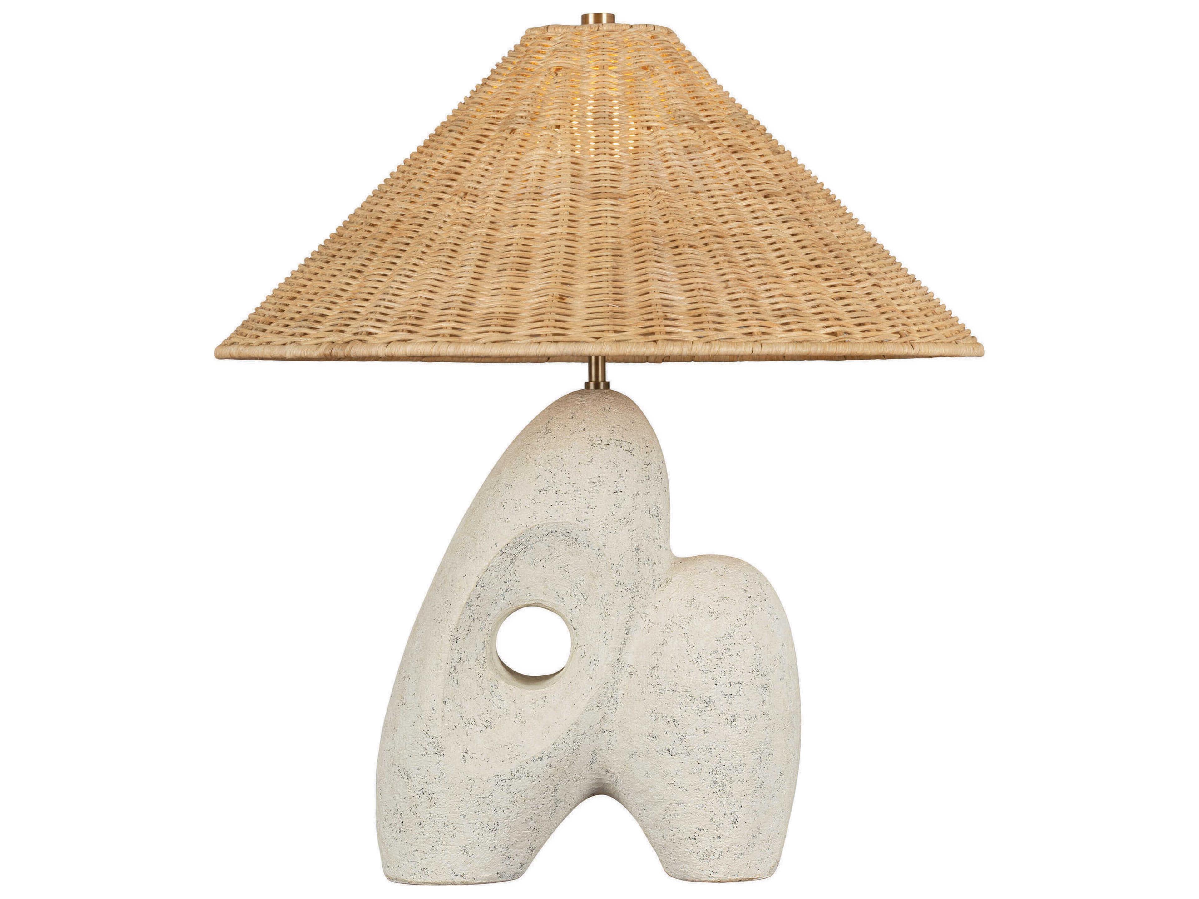 Troy Lighting Chandler Mclellan Nairn Patina Brass Ceramic Rustic Bone Natural Woven Light Wicker Buffet Lamp