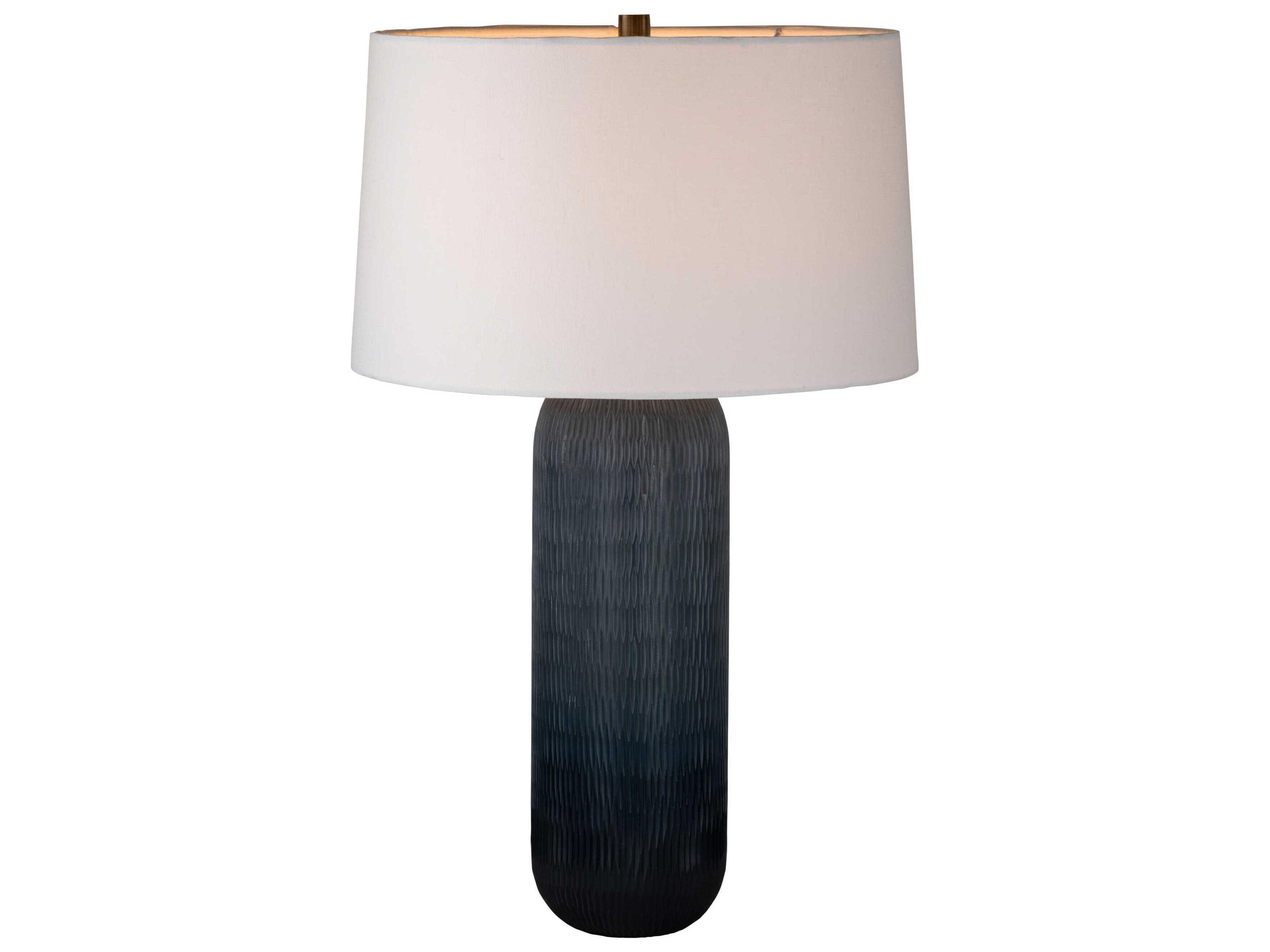 Troy Lighting Hopkins Patina Brass Off White Linen Fabric Gray Buffet Lamp