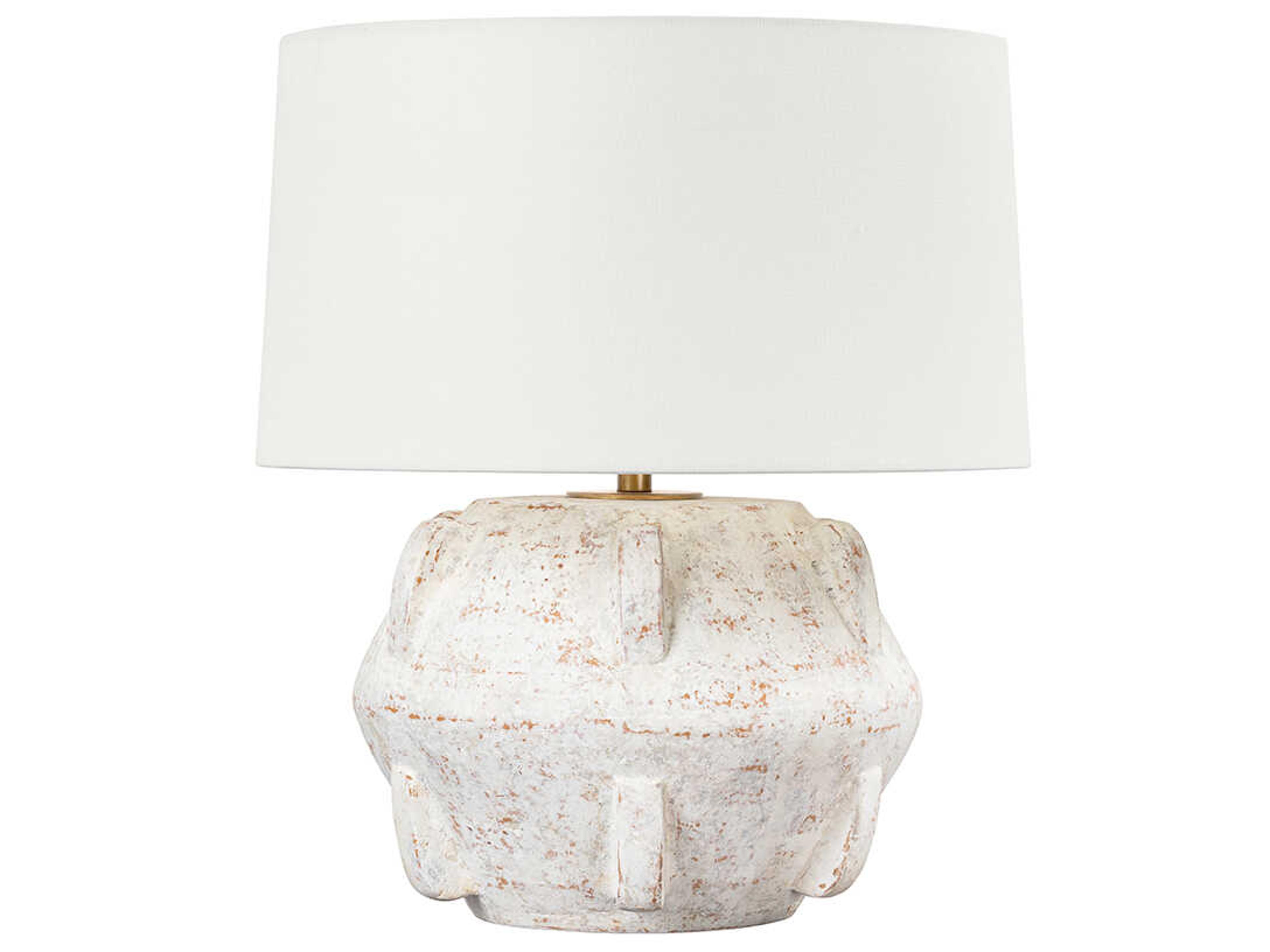 Troy Lighting Vanda Patina Brass Off White Linen Table Lamp