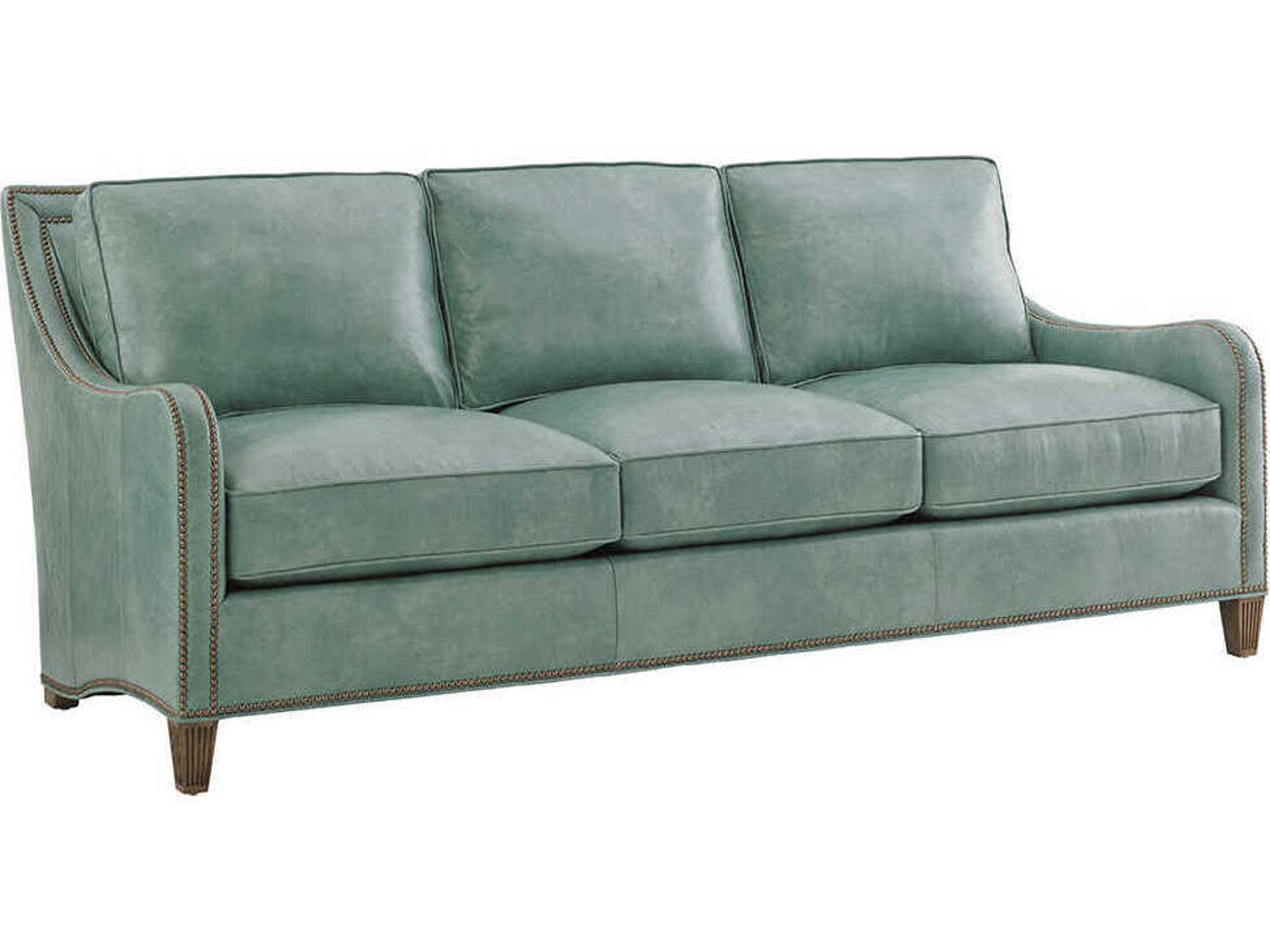 Tommy Bahama Twin Palms Blue Leather Sofa