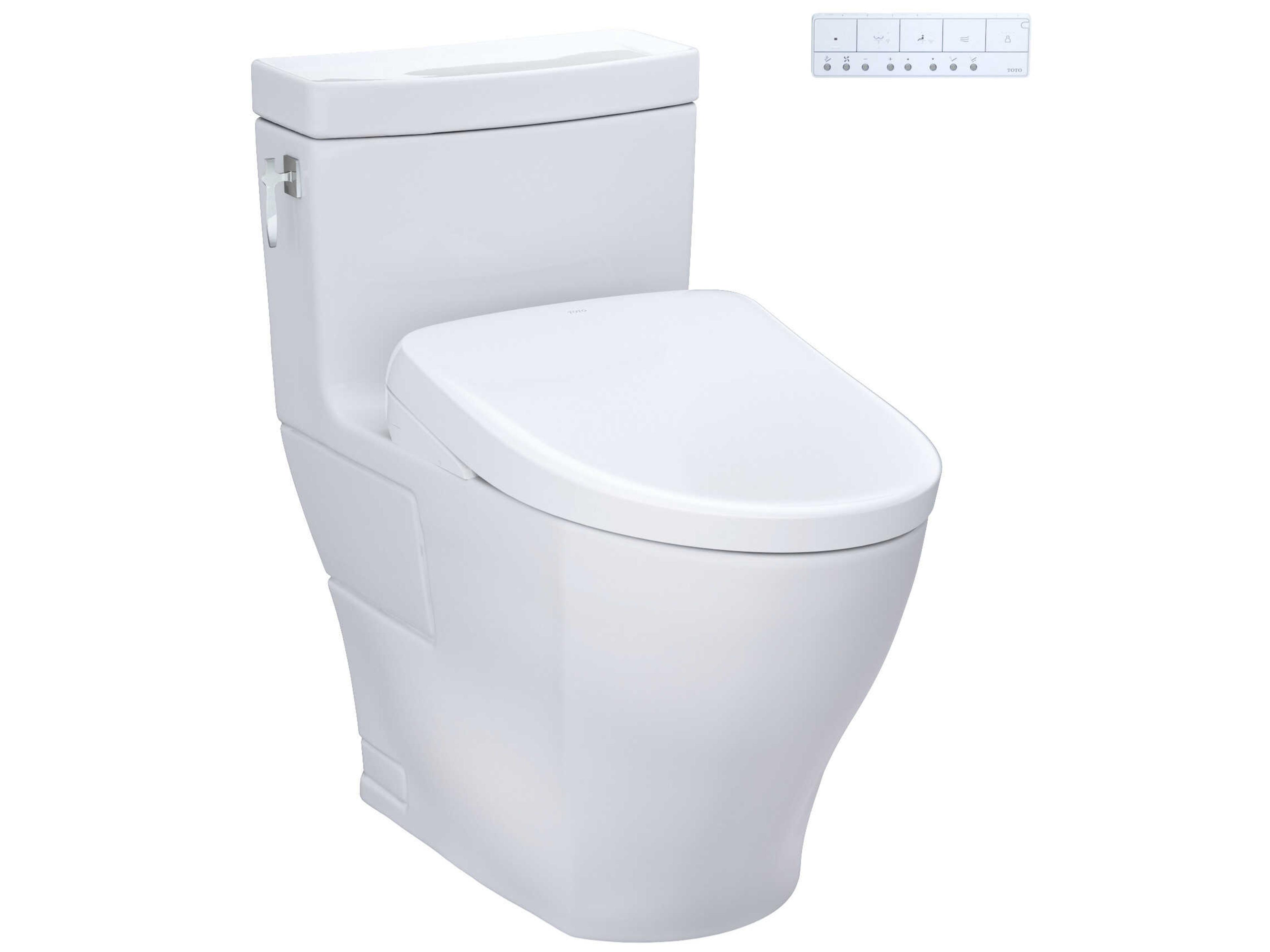 TOTO Aimes Washlet+ Cotton White 1-Piece Elongated Toilet and Contemporary Washlet S7 Contemporary Bidet Seat