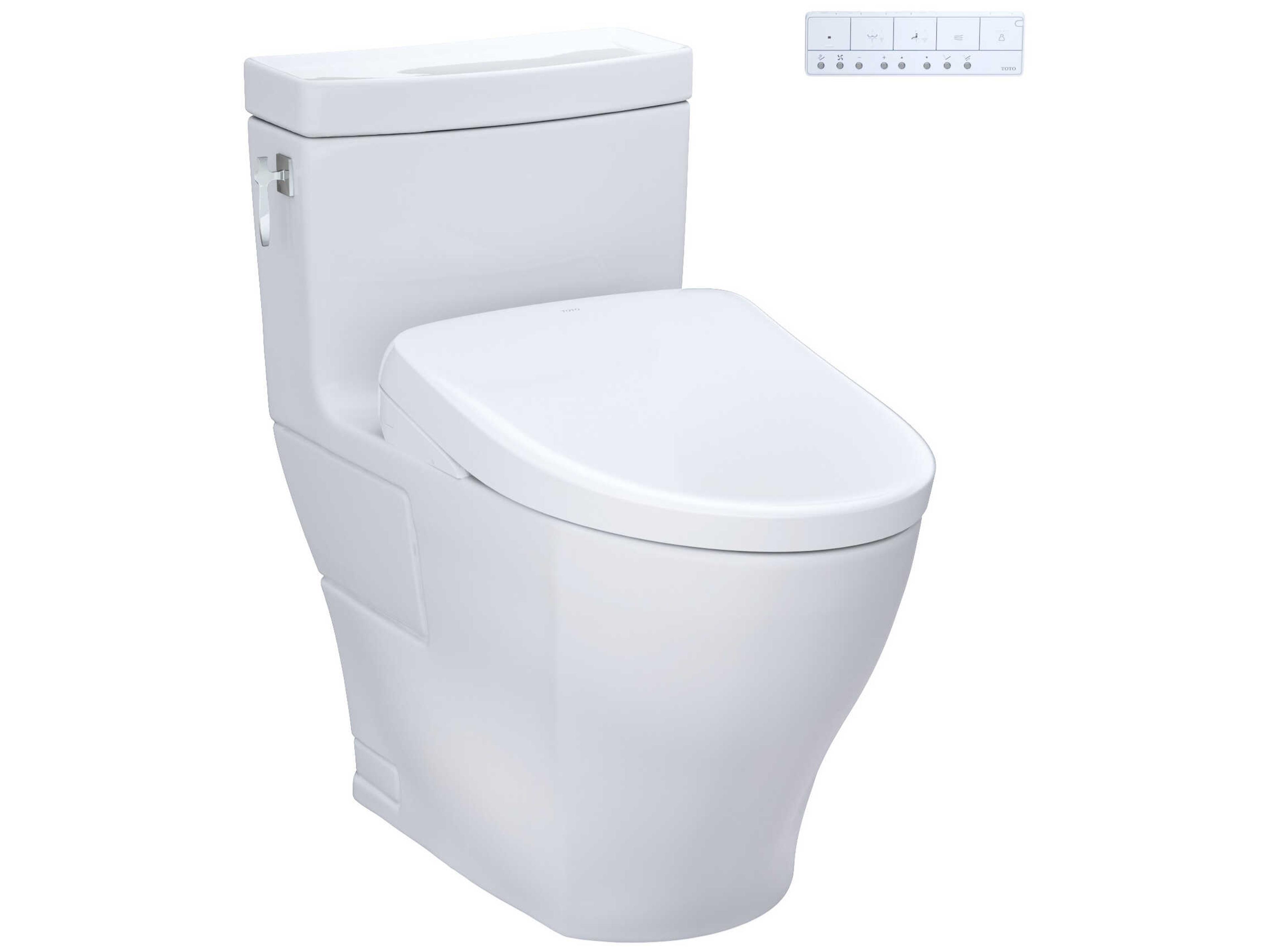 TOTO Aimes Washlet+ Cotton White 1-Piece Elongated Toilet and Contemporary Washlet S7A Contemporary Bidet Seat