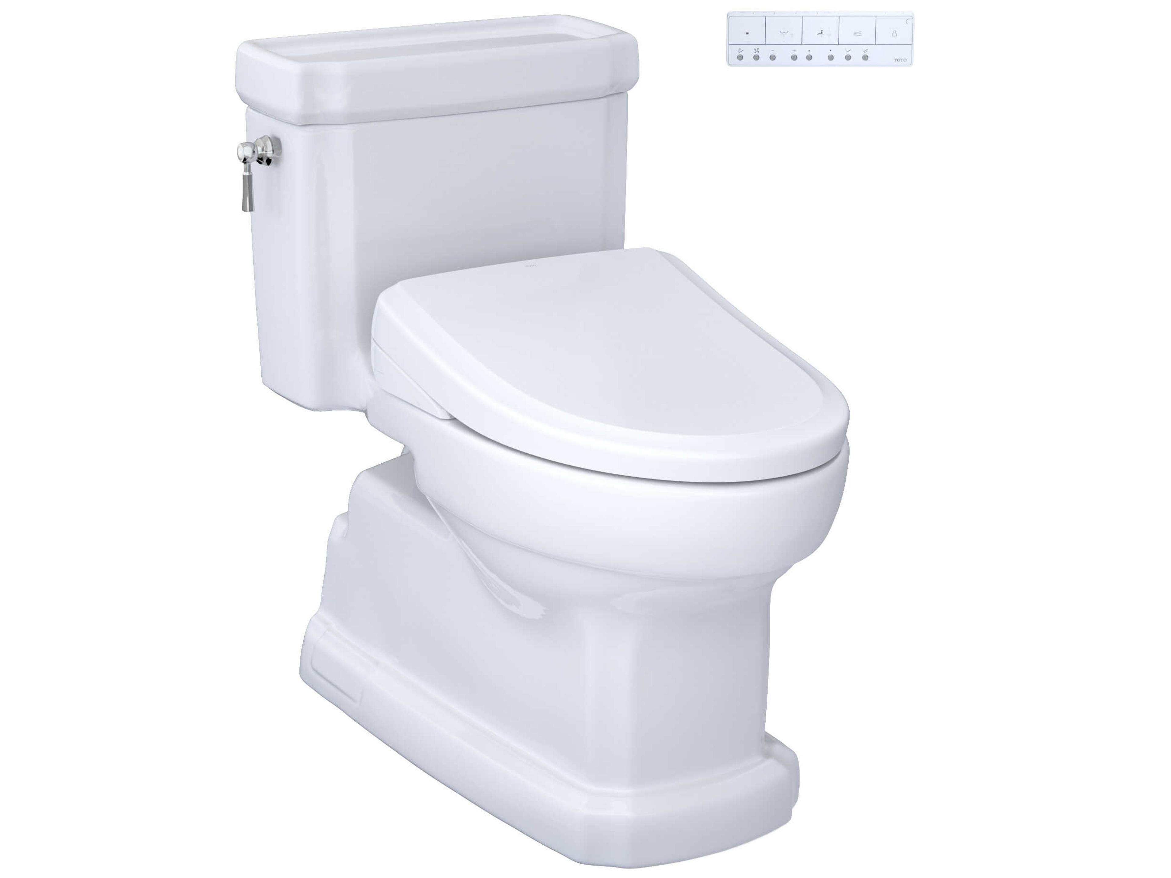 TOTO Eco Guinevere Washlet+ Cotton White Elongated Universal Height Toilet and S7A Classic Bidet Seat with Auto Open/Close