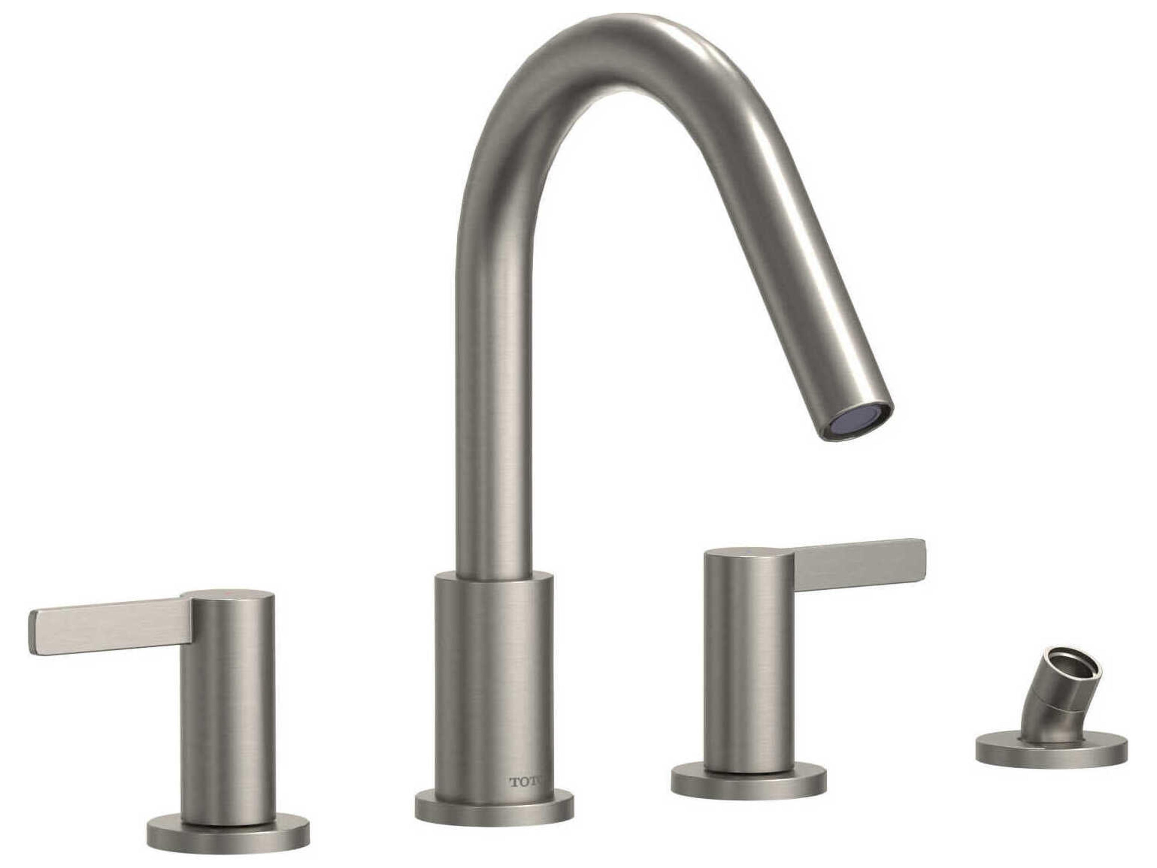 TOTO Global Fine Two Lever Handle Deck-Mount Roman Tub Filler Trim with Handshower