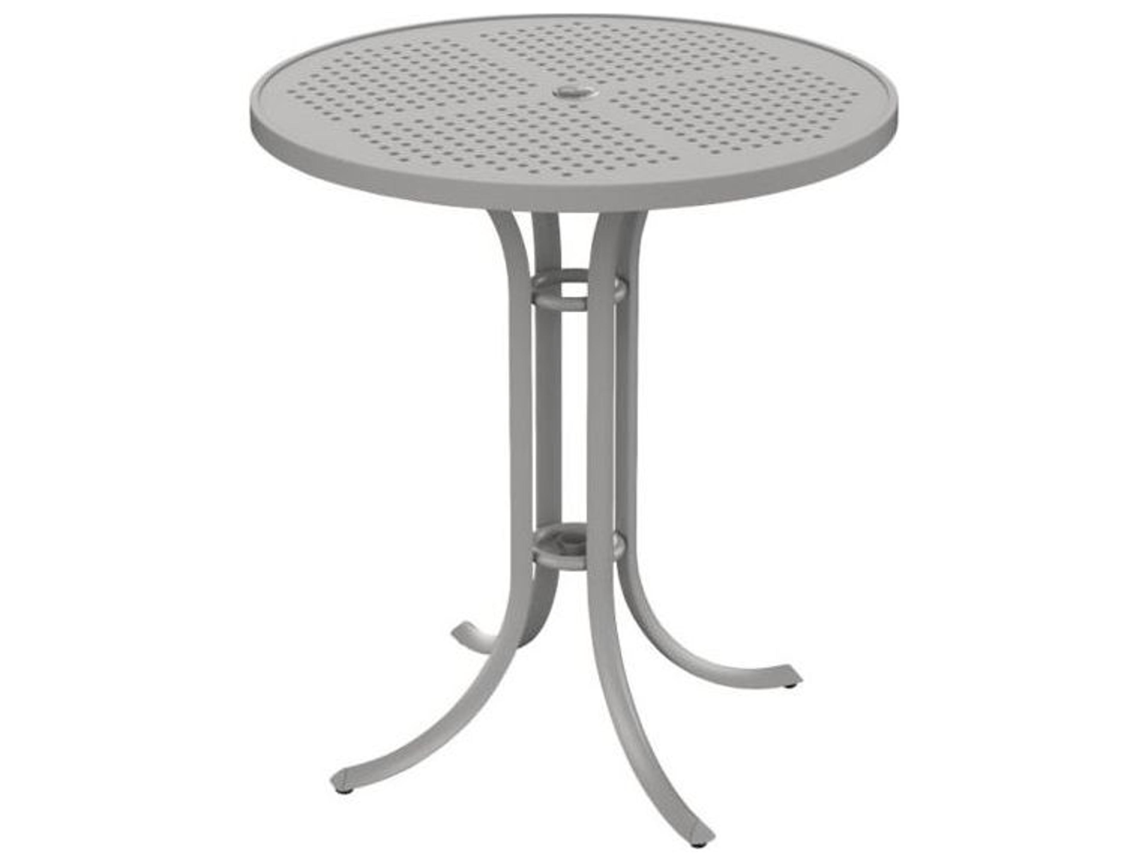 Tropitone Patterned Boulevard Aluminum Round Outdoor Patio Bar Table with Umbrella Hole