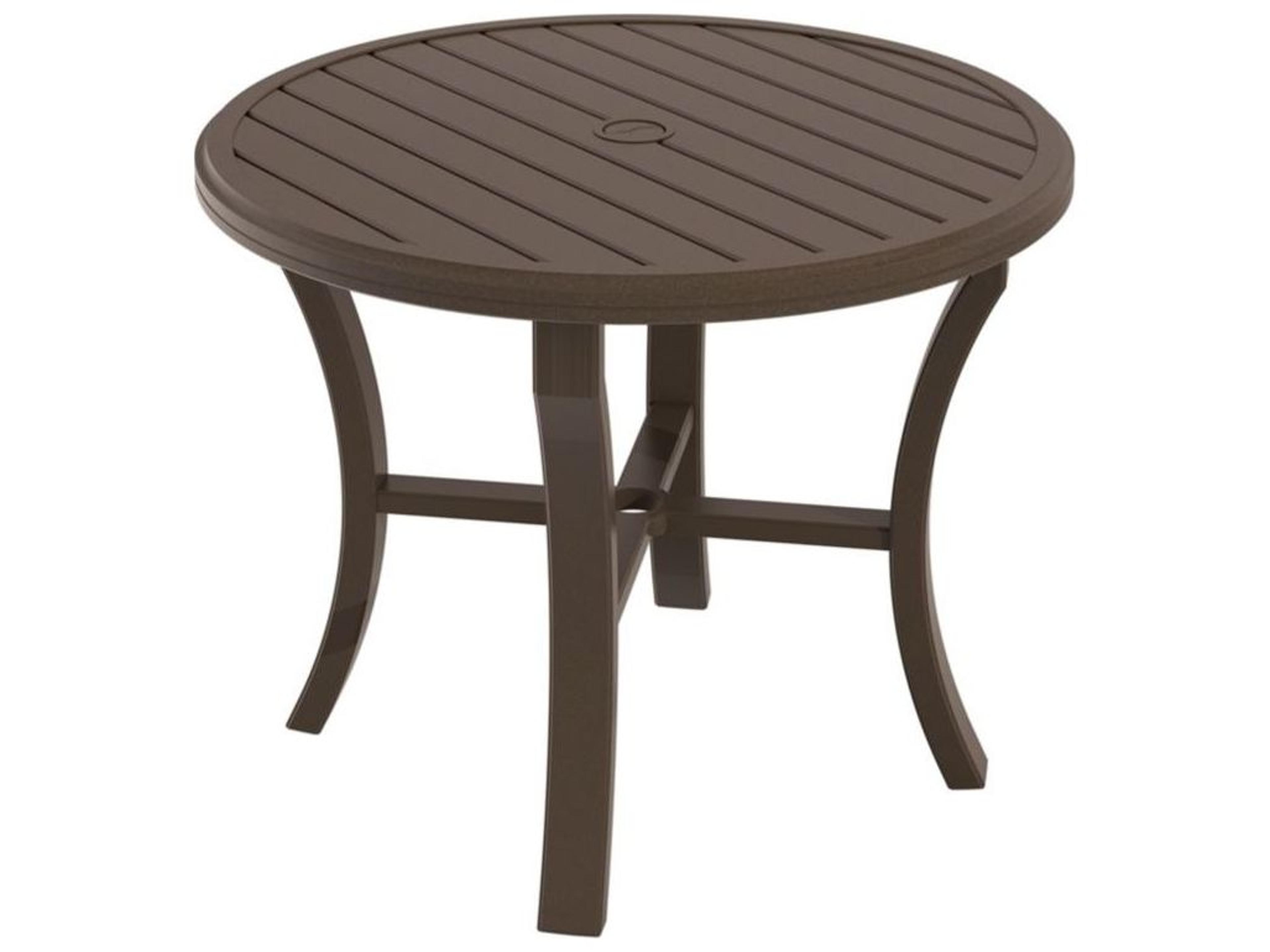 Tropitone Banchetto Slat Aluminum Round Outdoor Patio Dining Table with Umbrella Hole