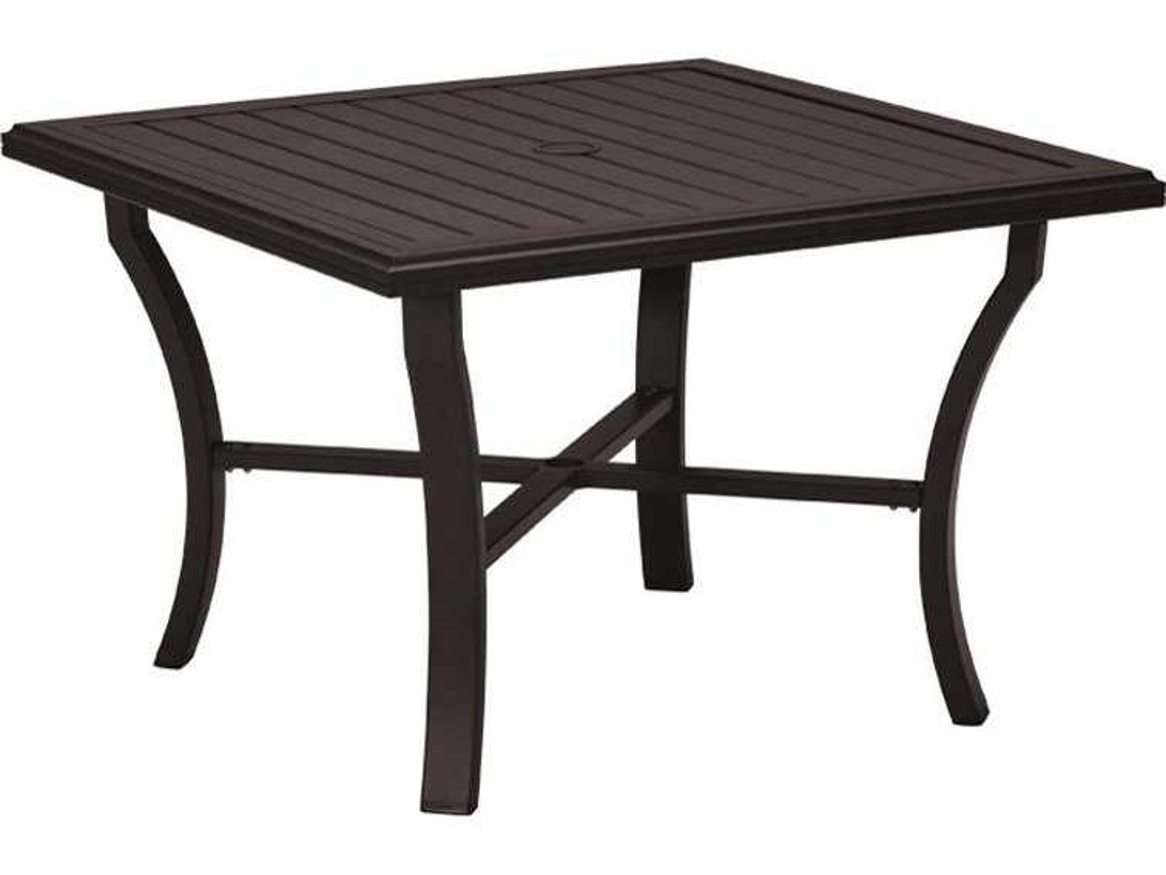 Tropitone Banchetto Slat Aluminum Square Outdoor Dining Table with Umbrella Hole
