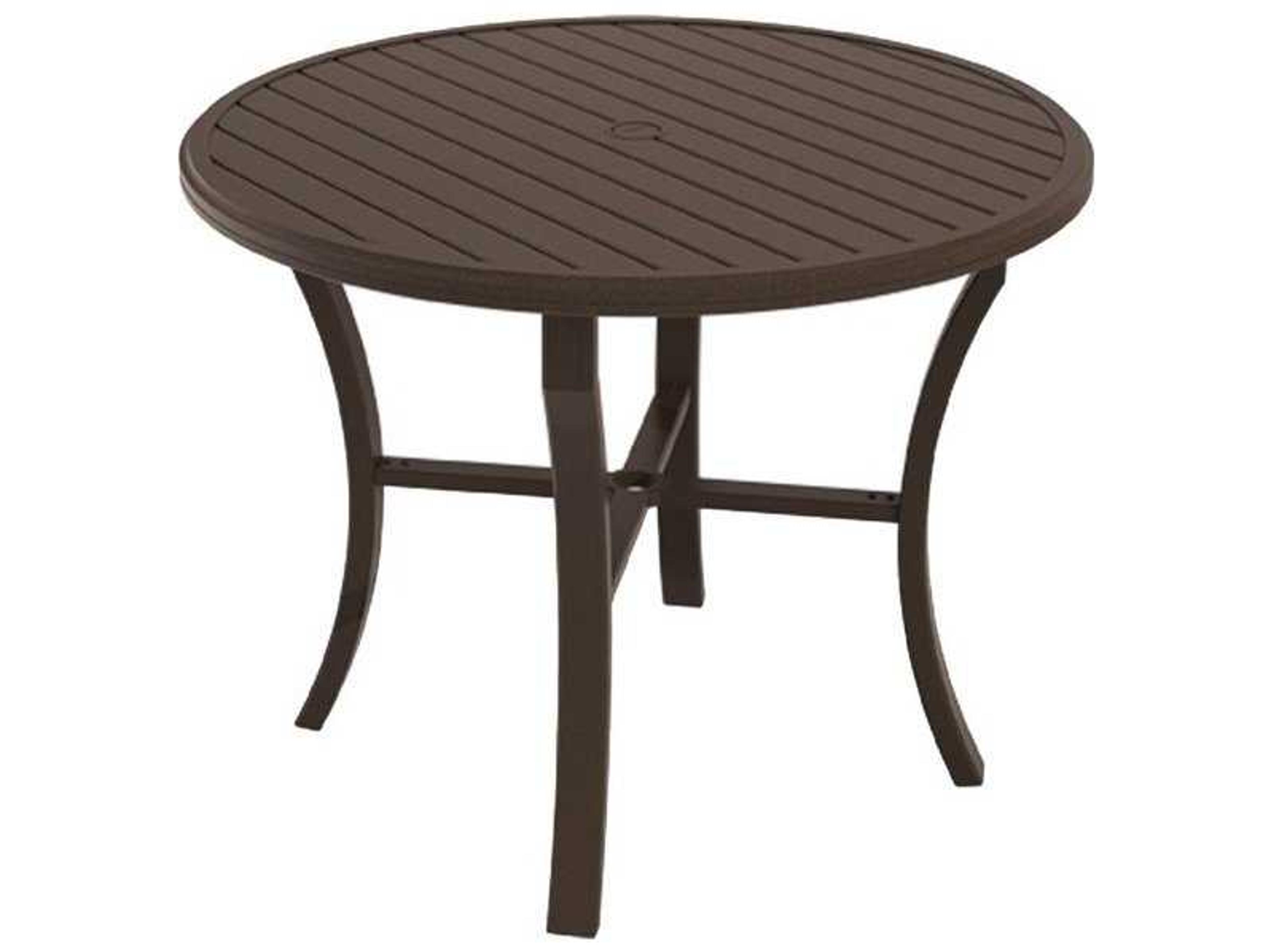 Tropitone Banchetto Slat Aluminum Round KD Outdoor Counter Table with Umbrella Hole
