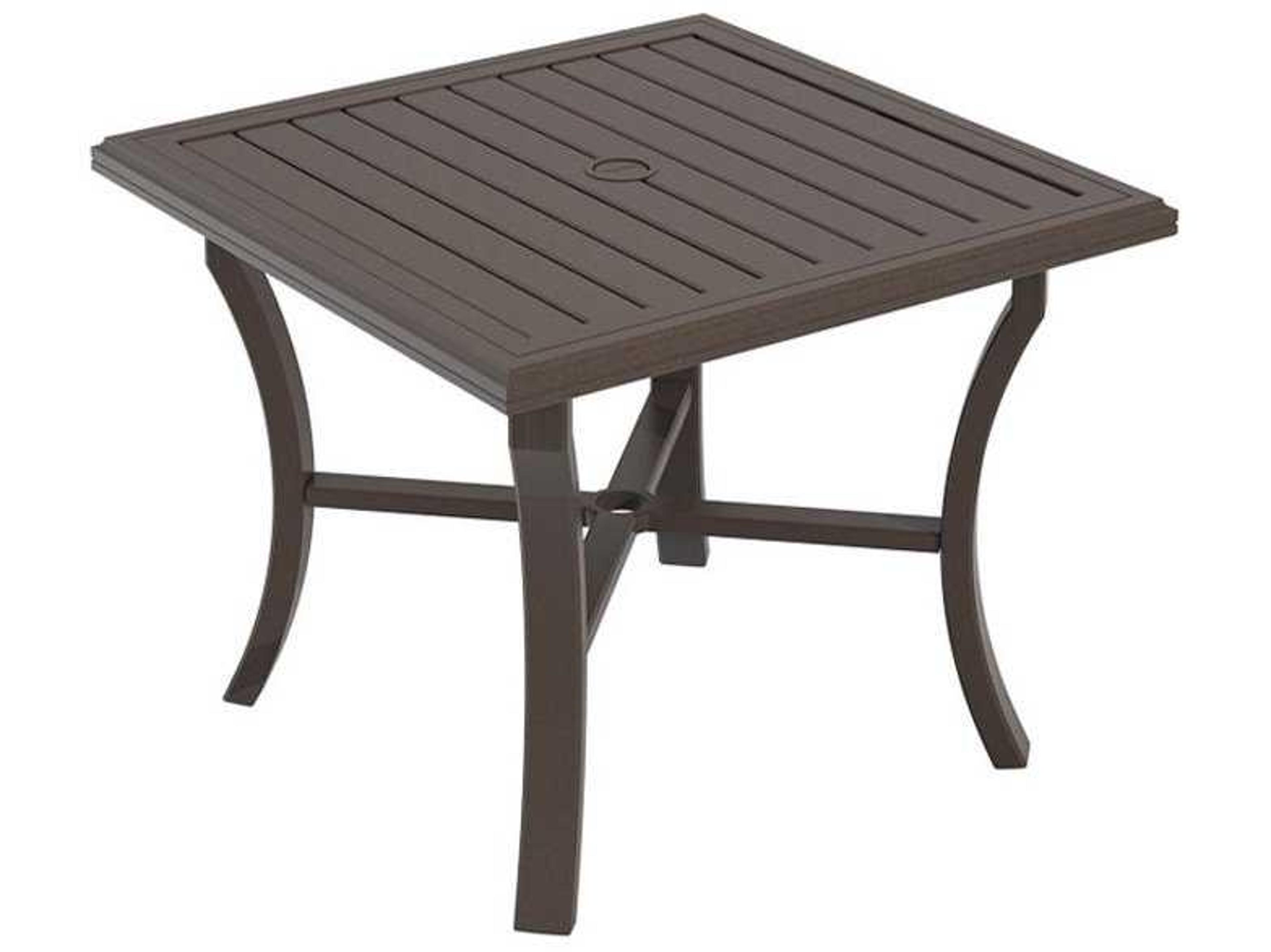 Tropitone Banchetto Slat Aluminum Square Outdoor Dining Table with Umbrella Hole