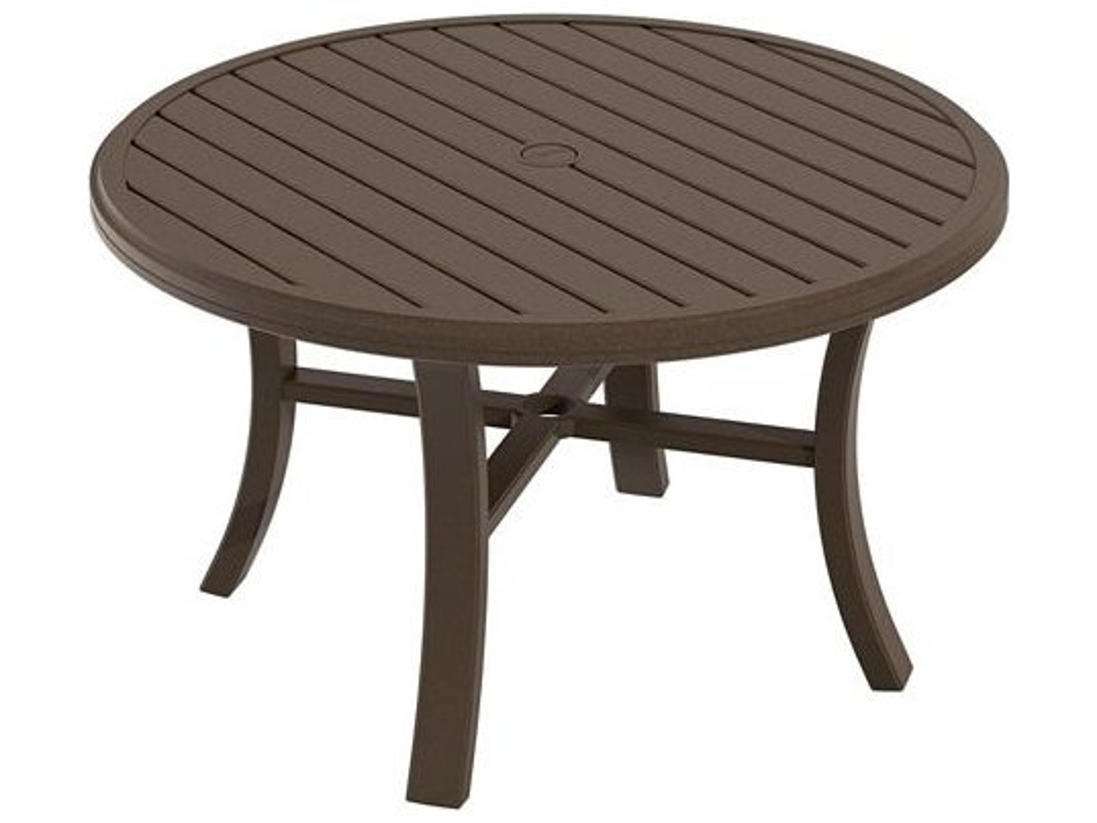 Tropitone Banchetto Slat Aluminum Round Outdoor Chat Table with Umbrella Hole
