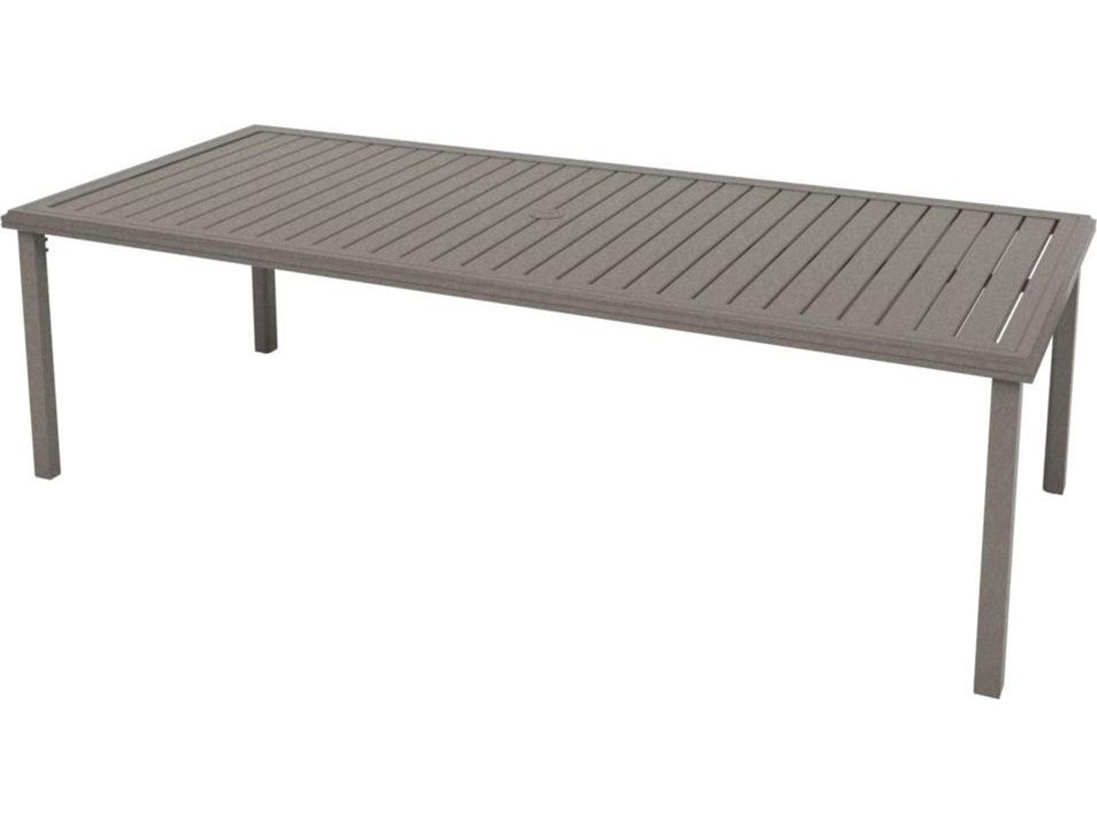 Tropitone Amici Aluminum Rectangular KD Outdoor Dining Table with Umbrella Hole