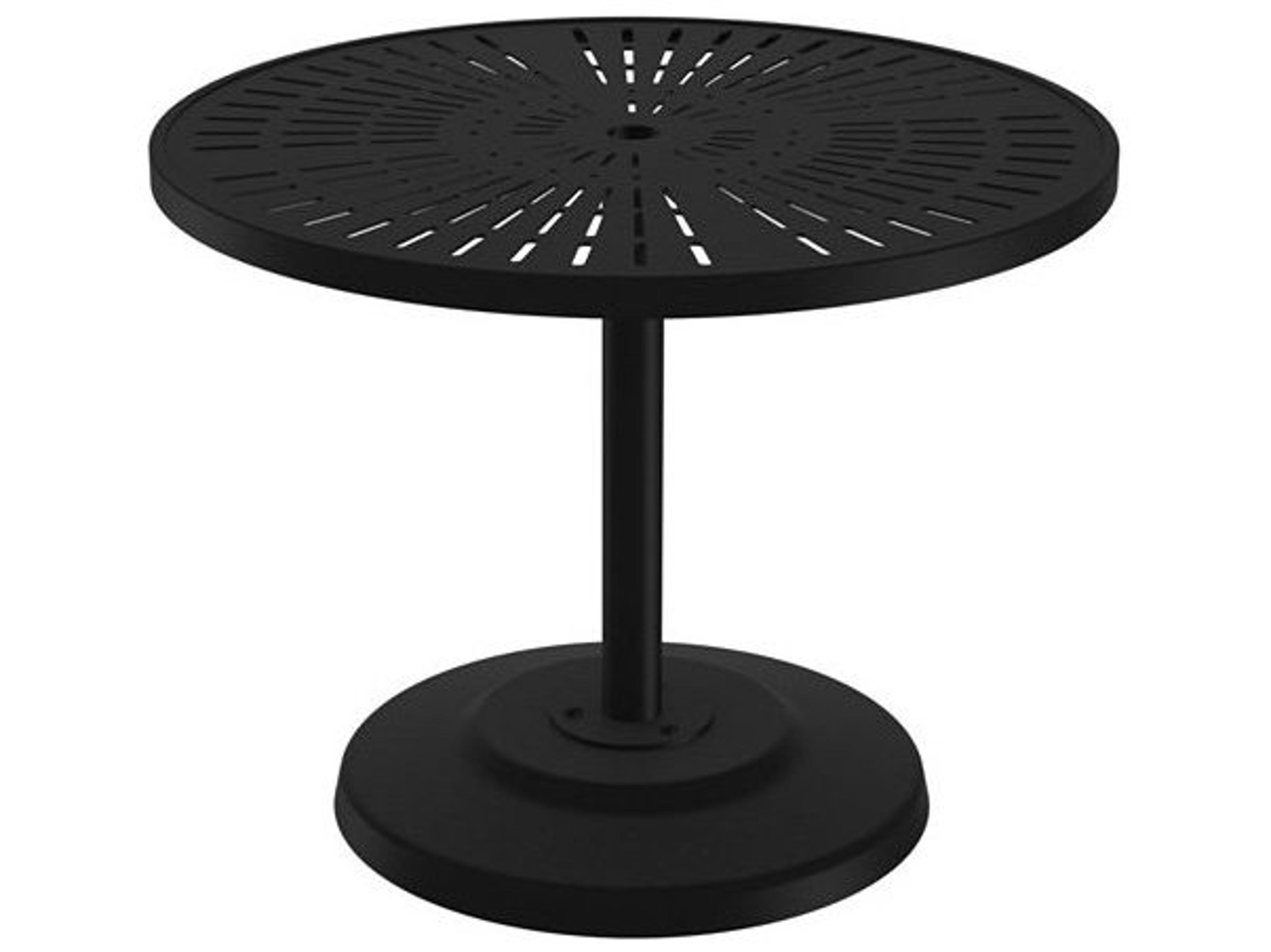 Tropitone La Stratta Aluminum Round KD Pedestal Outdoor Dining Table with Umbrella Hole