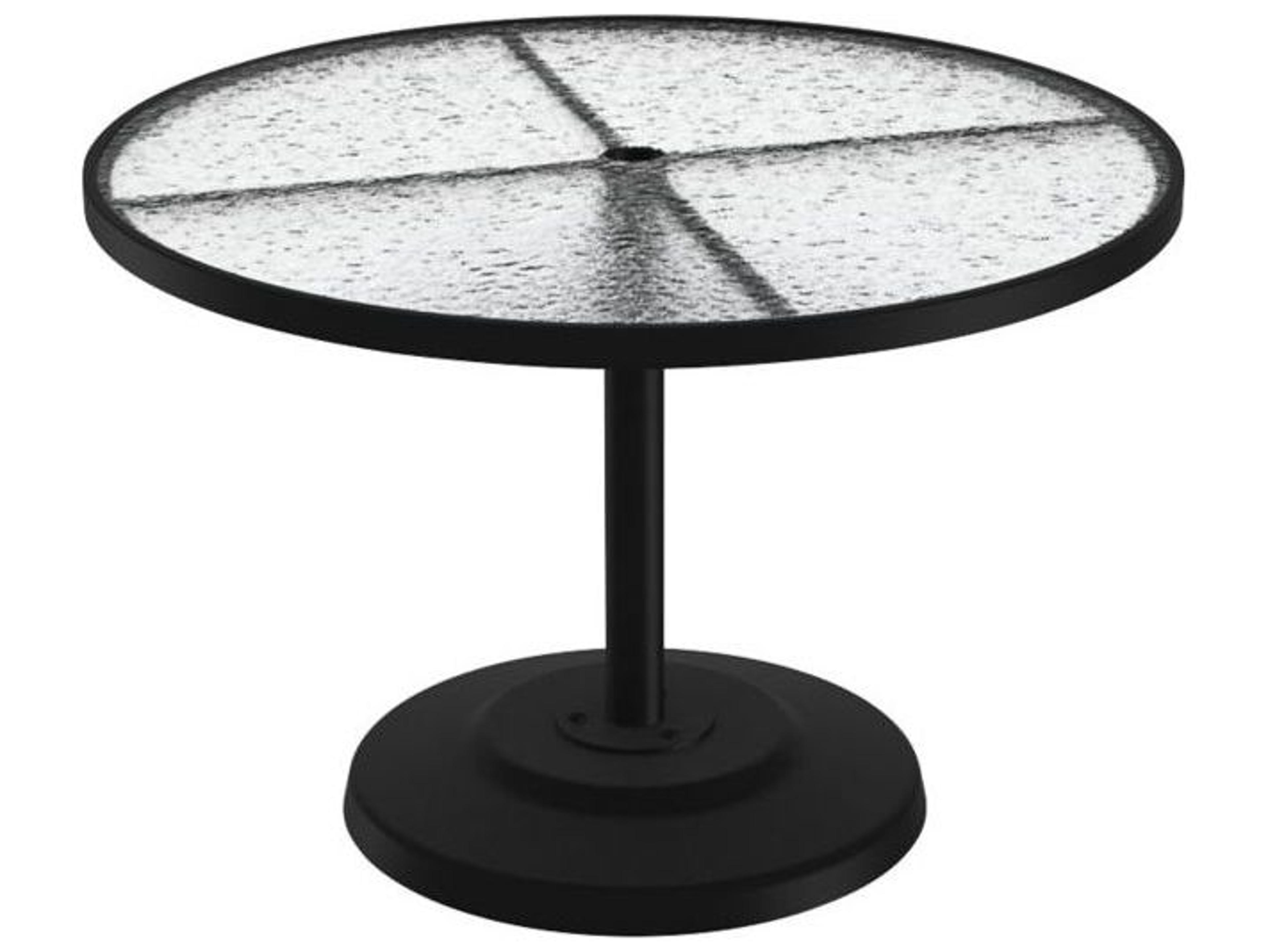 Tropitone Acrylic Cast Aluminum Round KD Pedestal Outdoor Patio Dining Table With Umbrella Hole