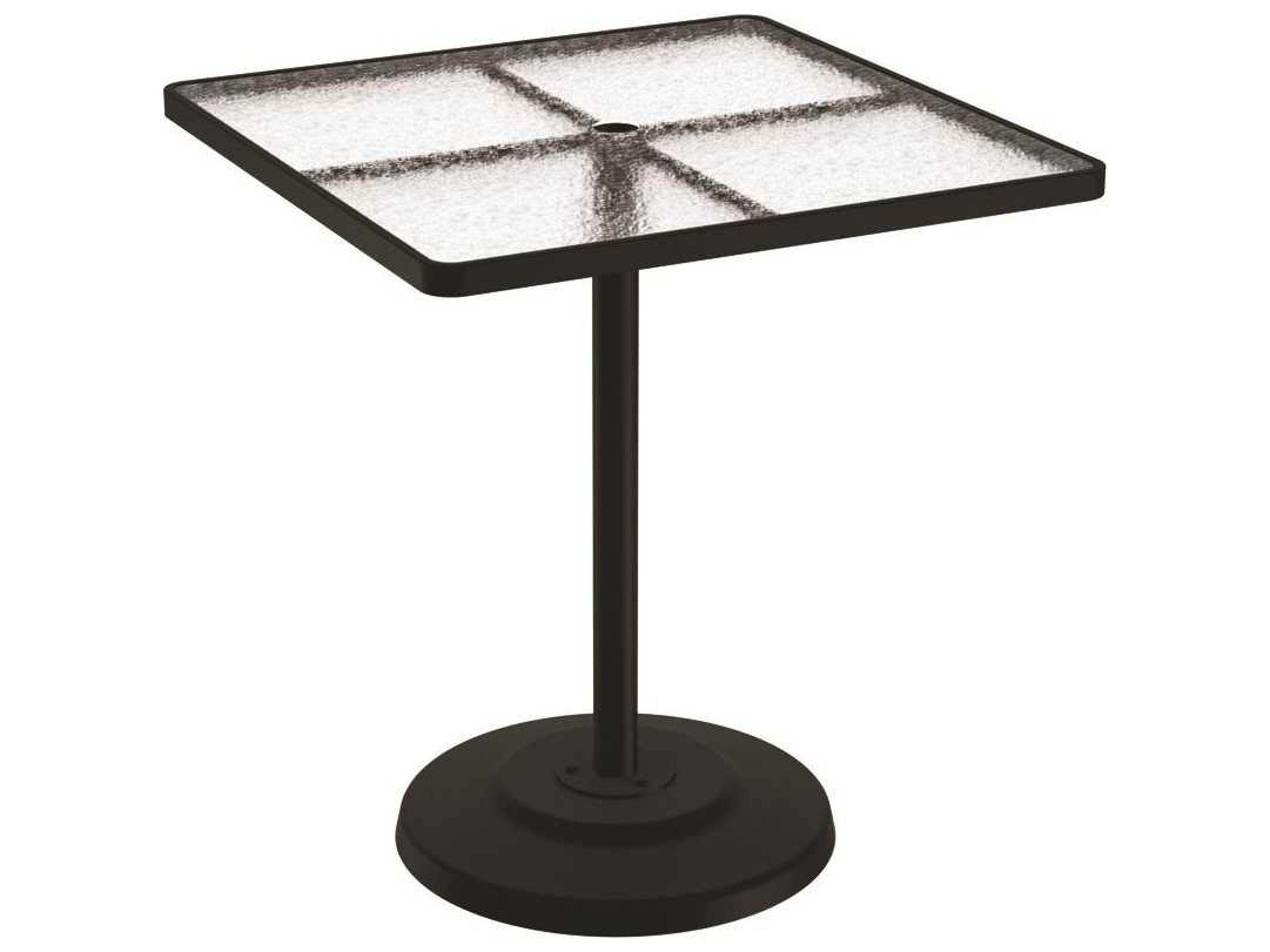 Tropitone Acrylic Cast Aluminum Square KD Pedestal Patio Bar Table with Umbrella Hole