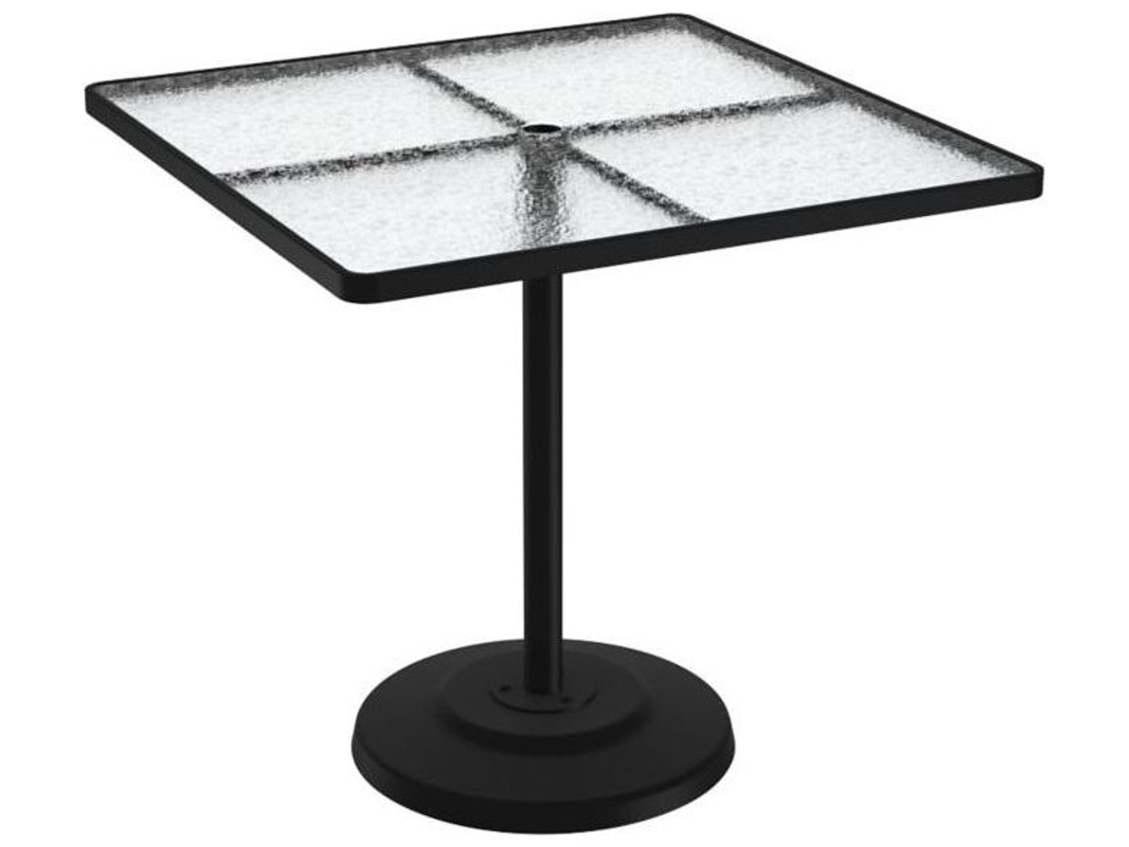 Tropitone Acrylic Cast Aluminum Square KD Pedestal Patio Bar Table with Umbrella Hole