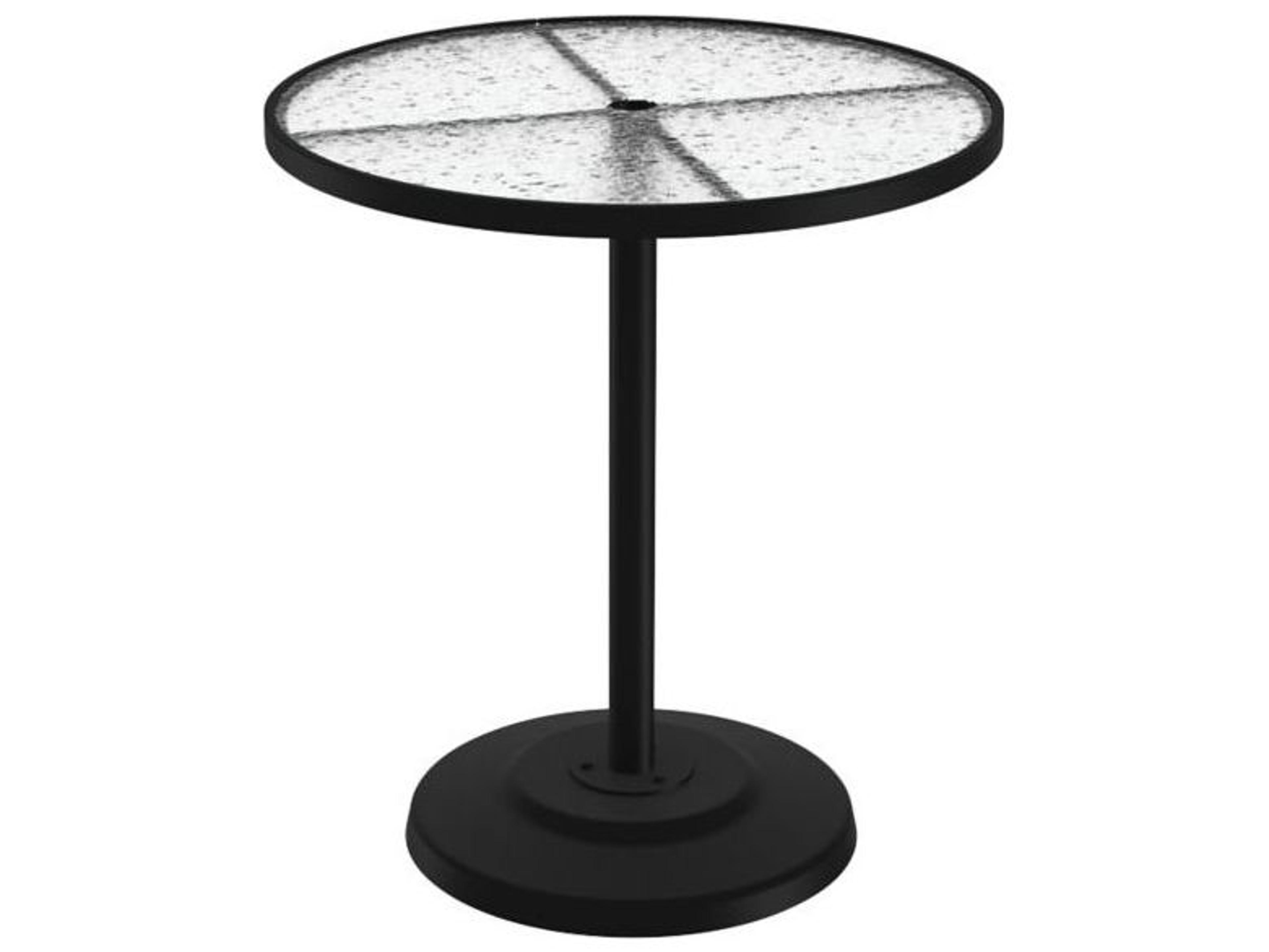 Tropitone Acrylic Cast Aluminum Round KD Pedestal Patio Bar Table with Umbrella Hole