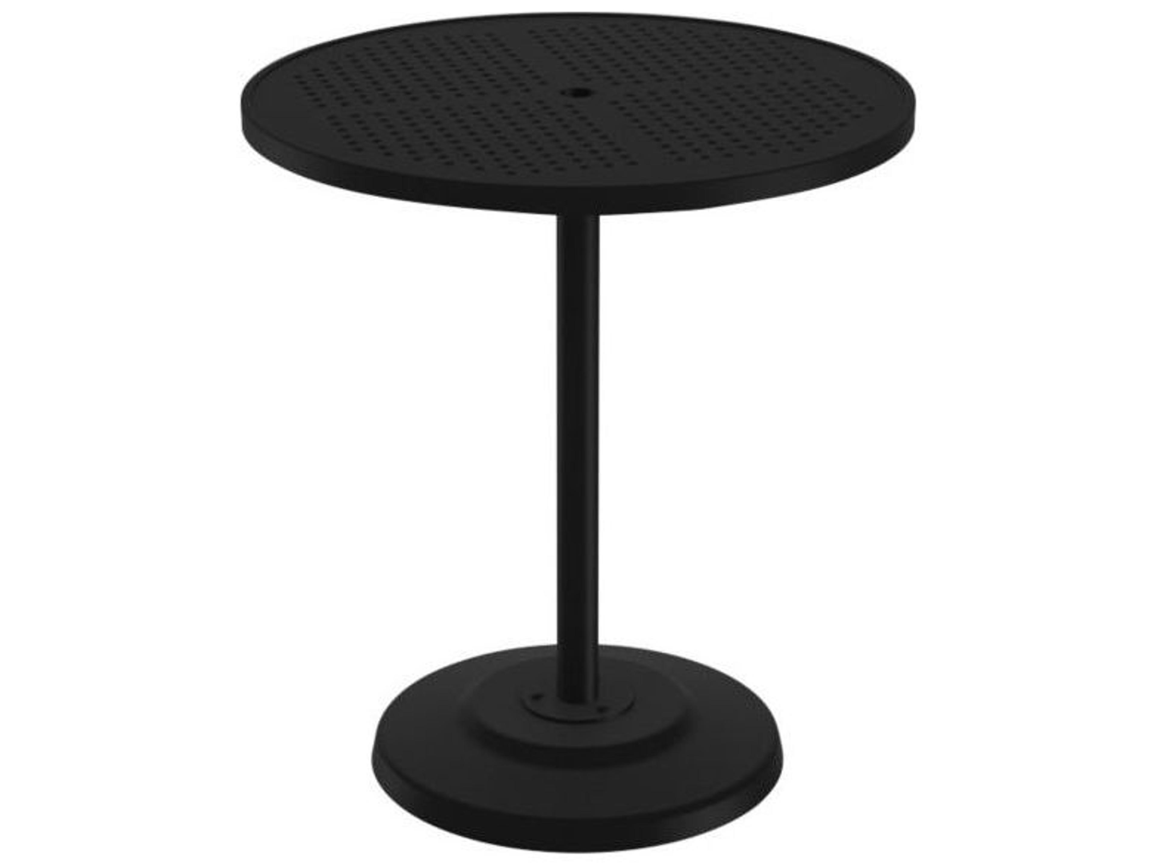Tropitone Boulevard Aluminum Round KD Pedestal Outdoor Bar Table with Umbrella Hole