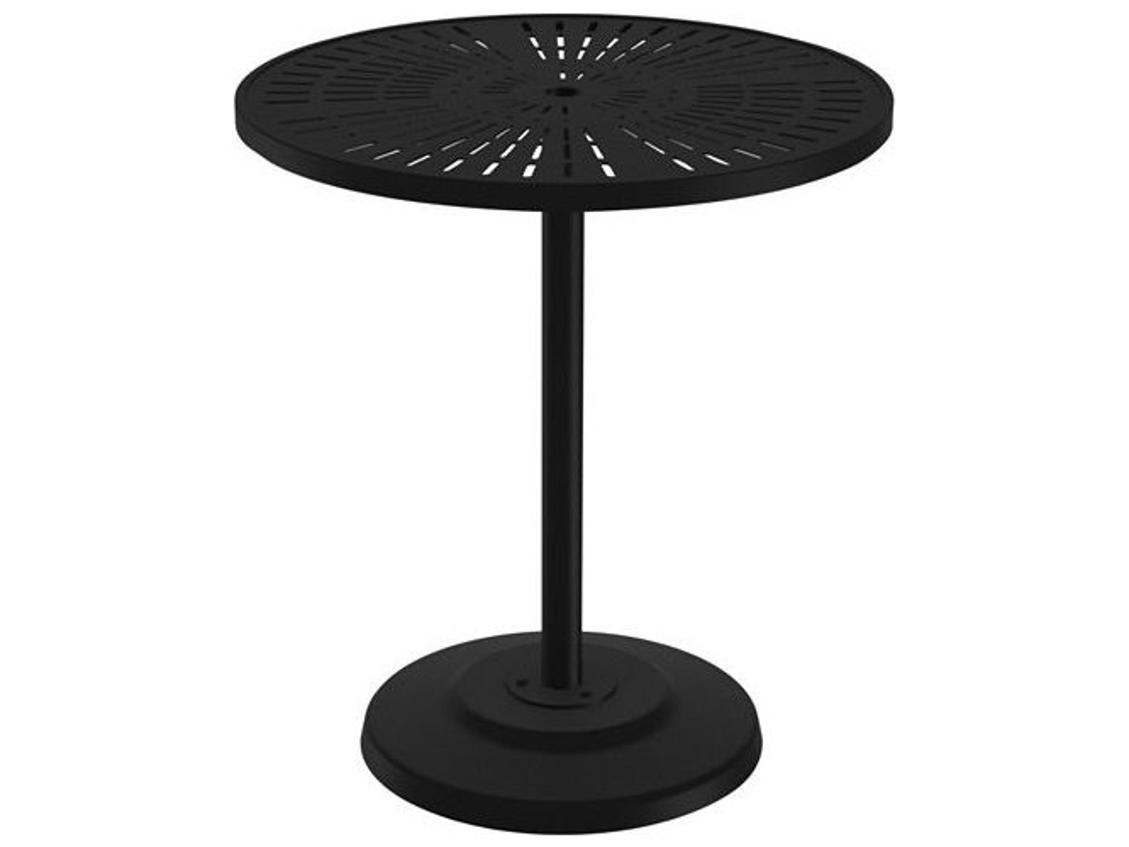 Tropitone La Stratta Aluminum Round KD Pedestal Outdoor Patio Bar Table with Umbrella Hole