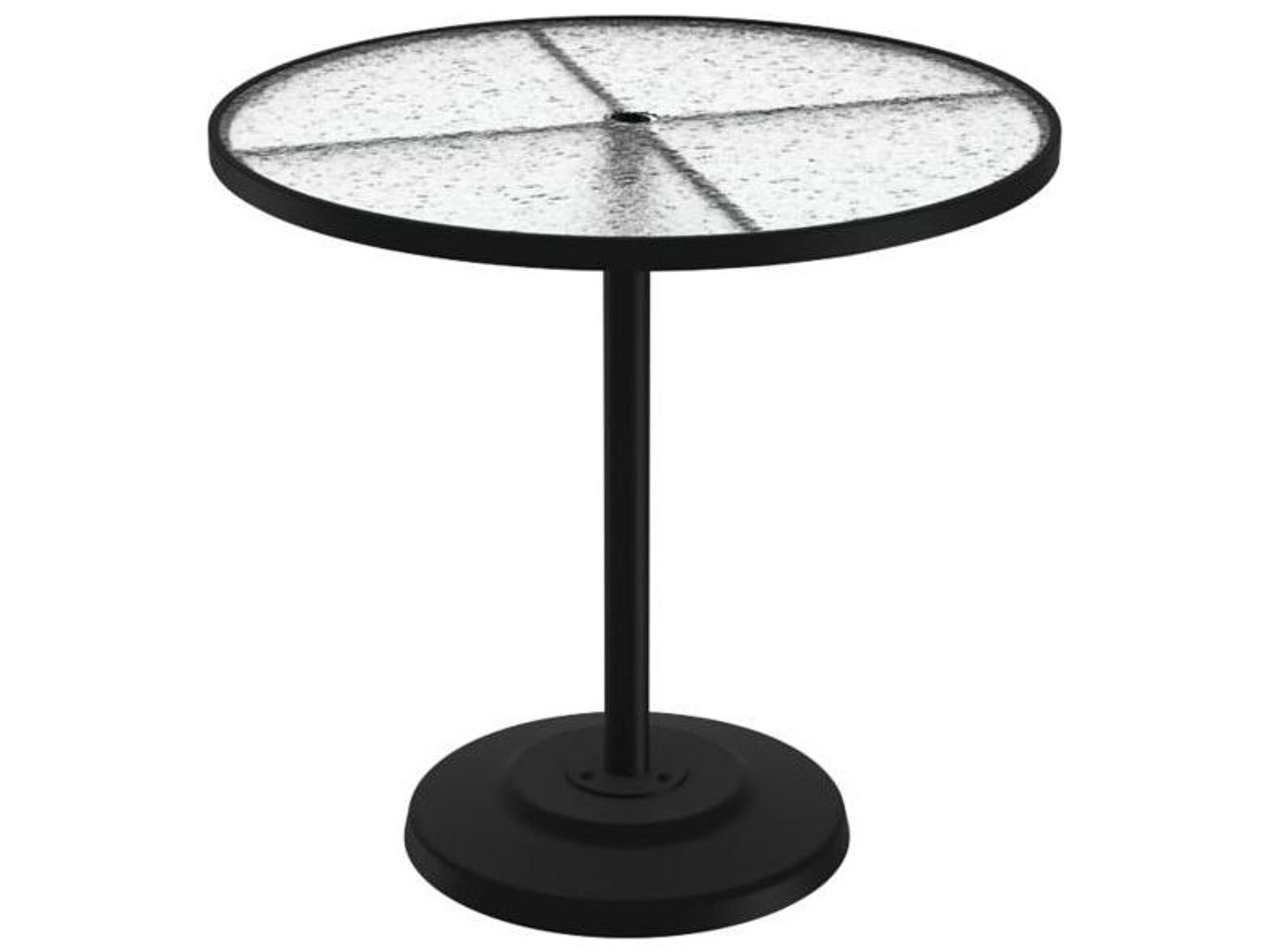 Tropitone Acrylic Cast Aluminum Round KD Pedestal Patio Bar Table with Umbrella Hole