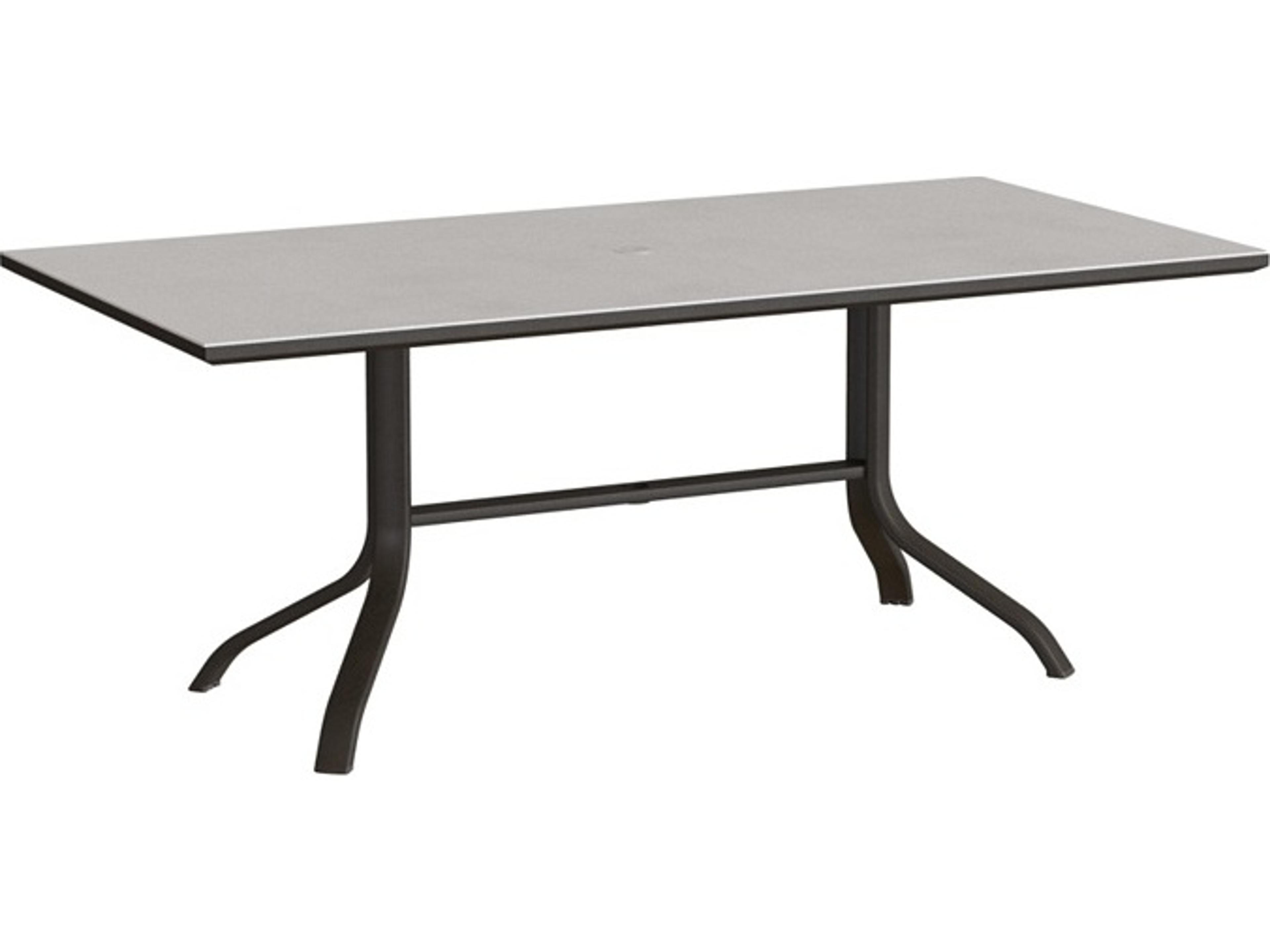 Tropitone Horizon Solid Aluminum 72" x 36" Rectangular KD Pedestal Dining Table with Umbrella Hole