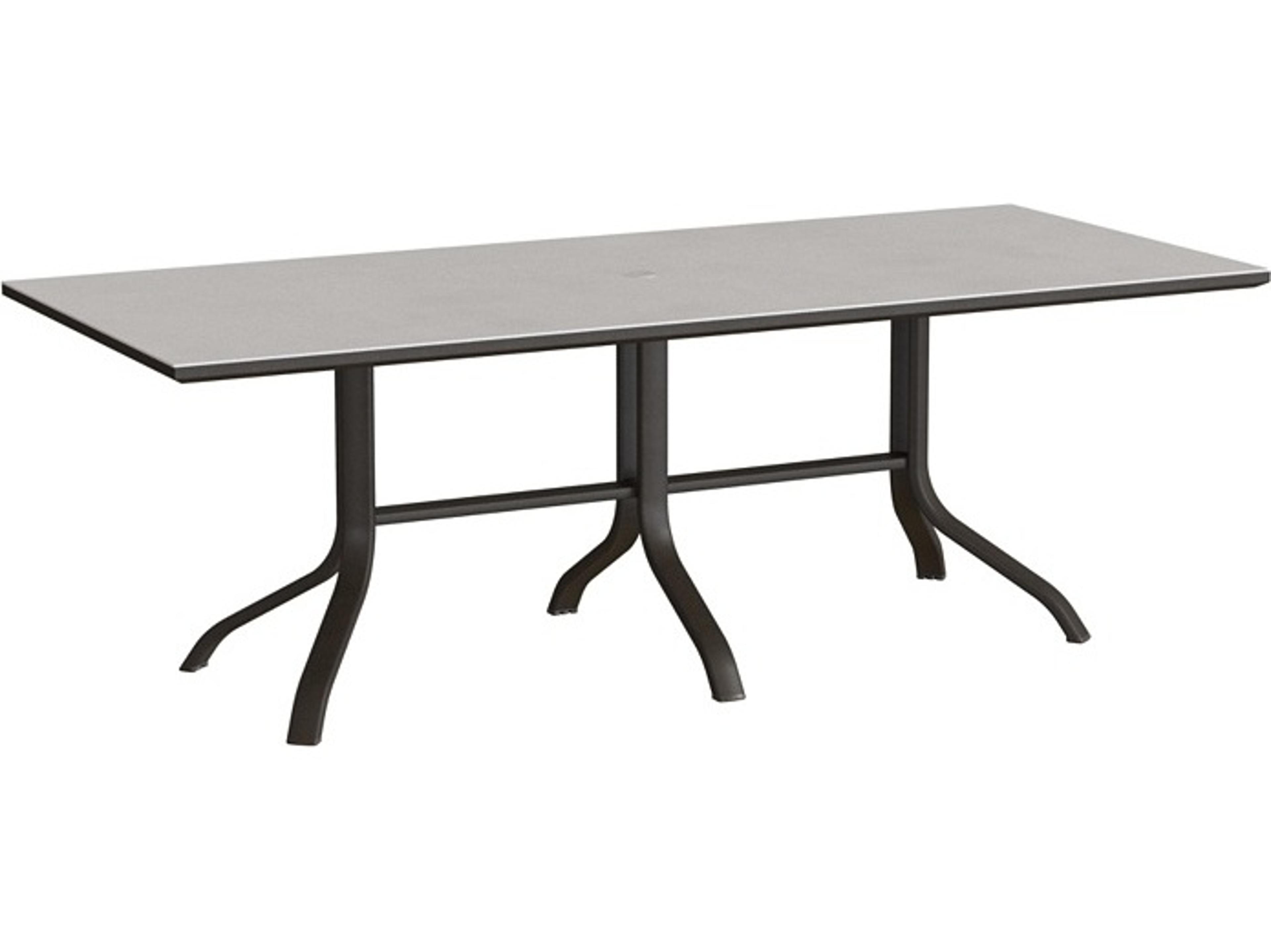 Tropitone Horizon Solid Aluminum 85" x 36" Rectangular KD Pedestal Dining Table with Umbrella Hole