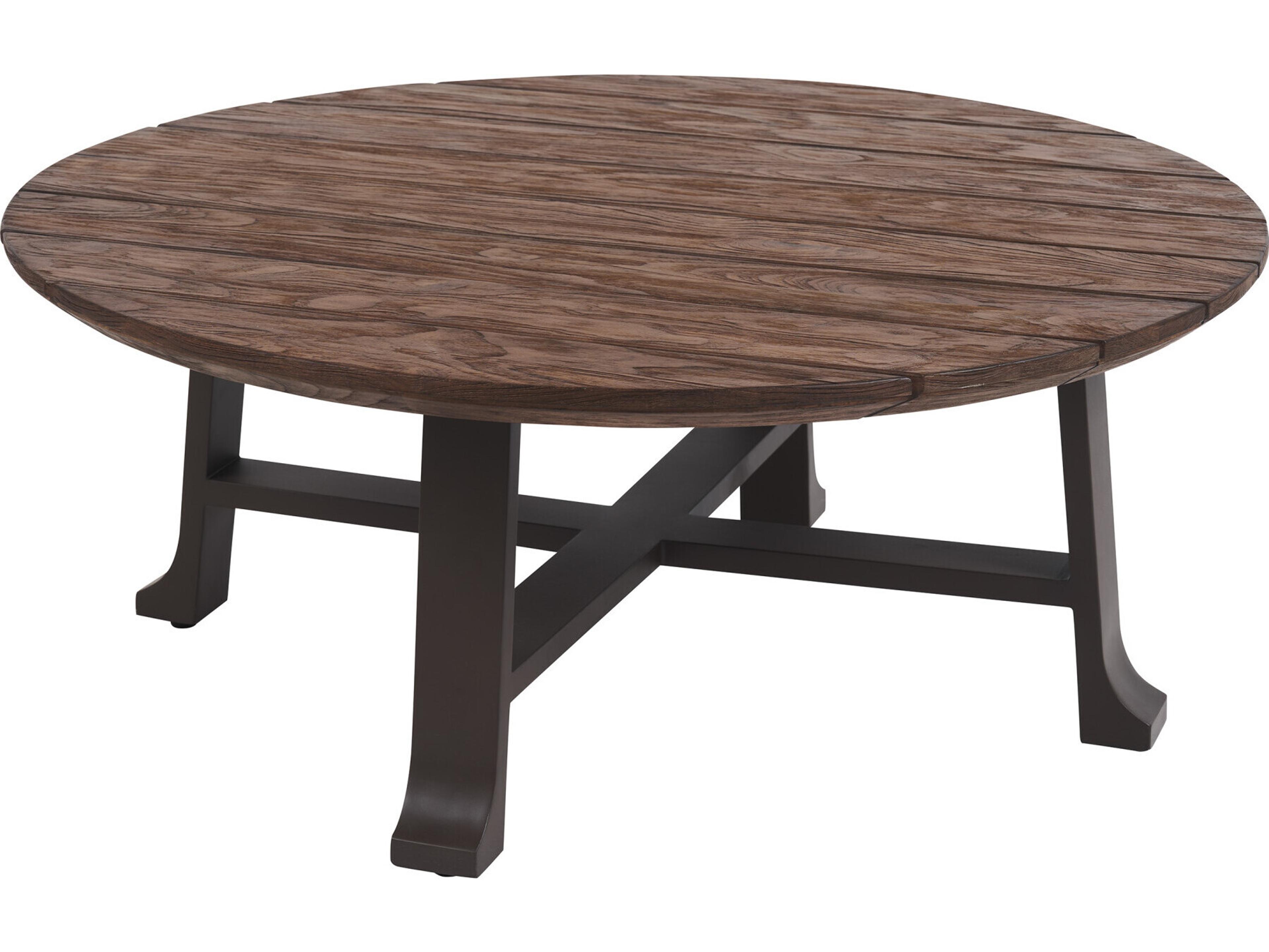 Tommy Bahama Outdoor Kilimanjaro Aluminum Deep Espresso Round Teak Top Coffee Table