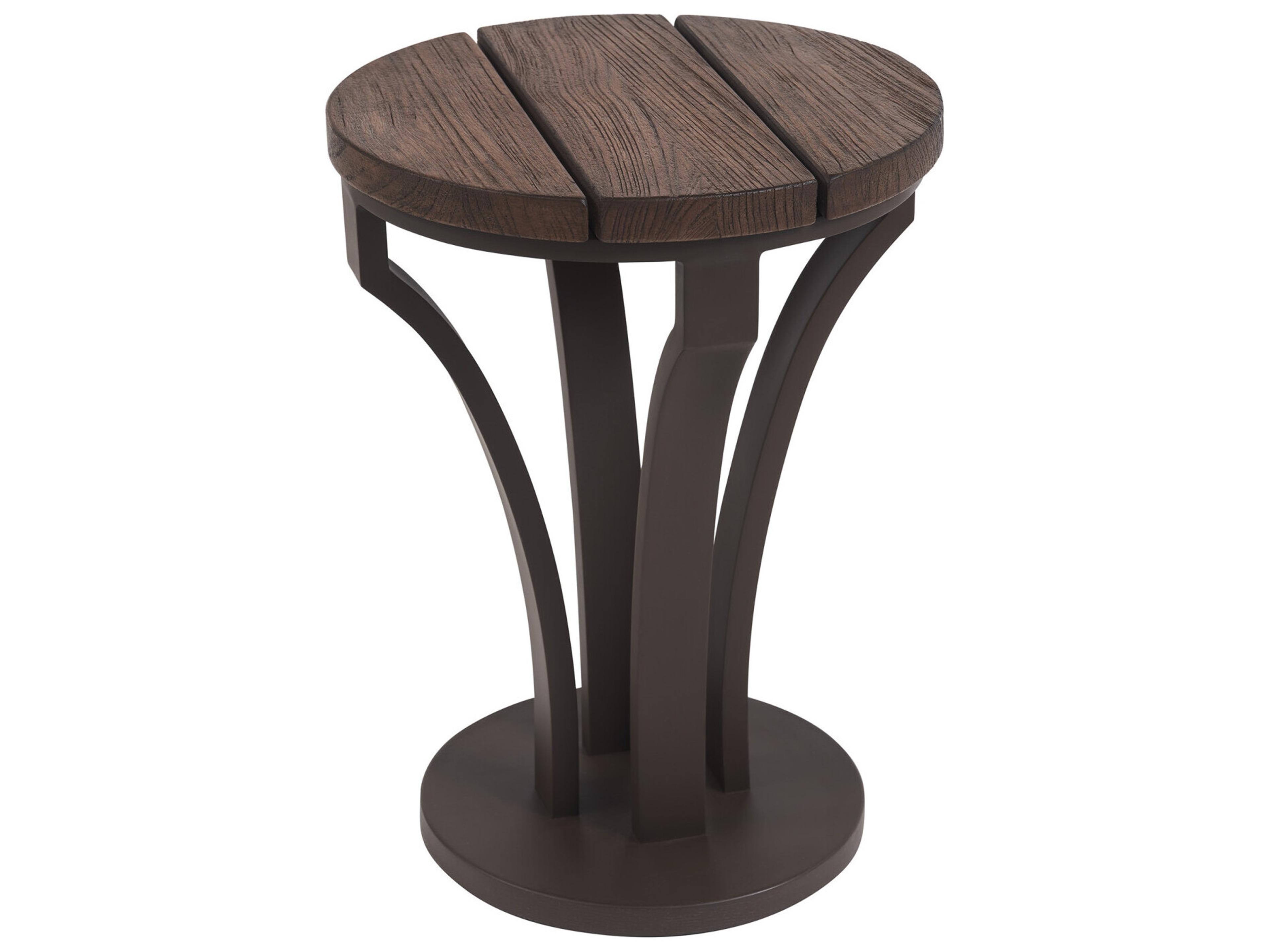 Tommy Bahama Outdoor Kilimanjaro Aluminum Deep Espresso Round Teak Top Accent Table