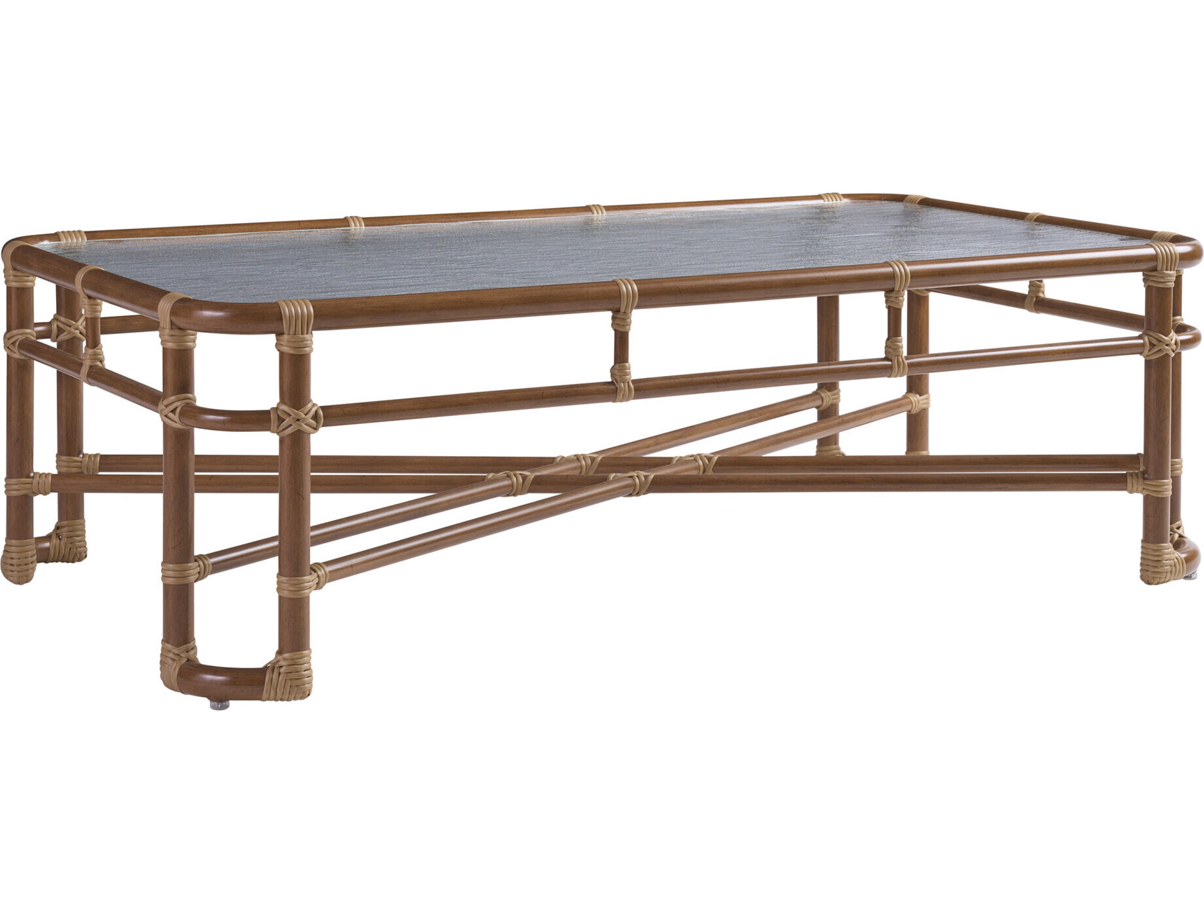 Tommy Bahama Outdoor Sandpiper Bay Aluminum Wicker Rectangular Glass Top Coffee Table