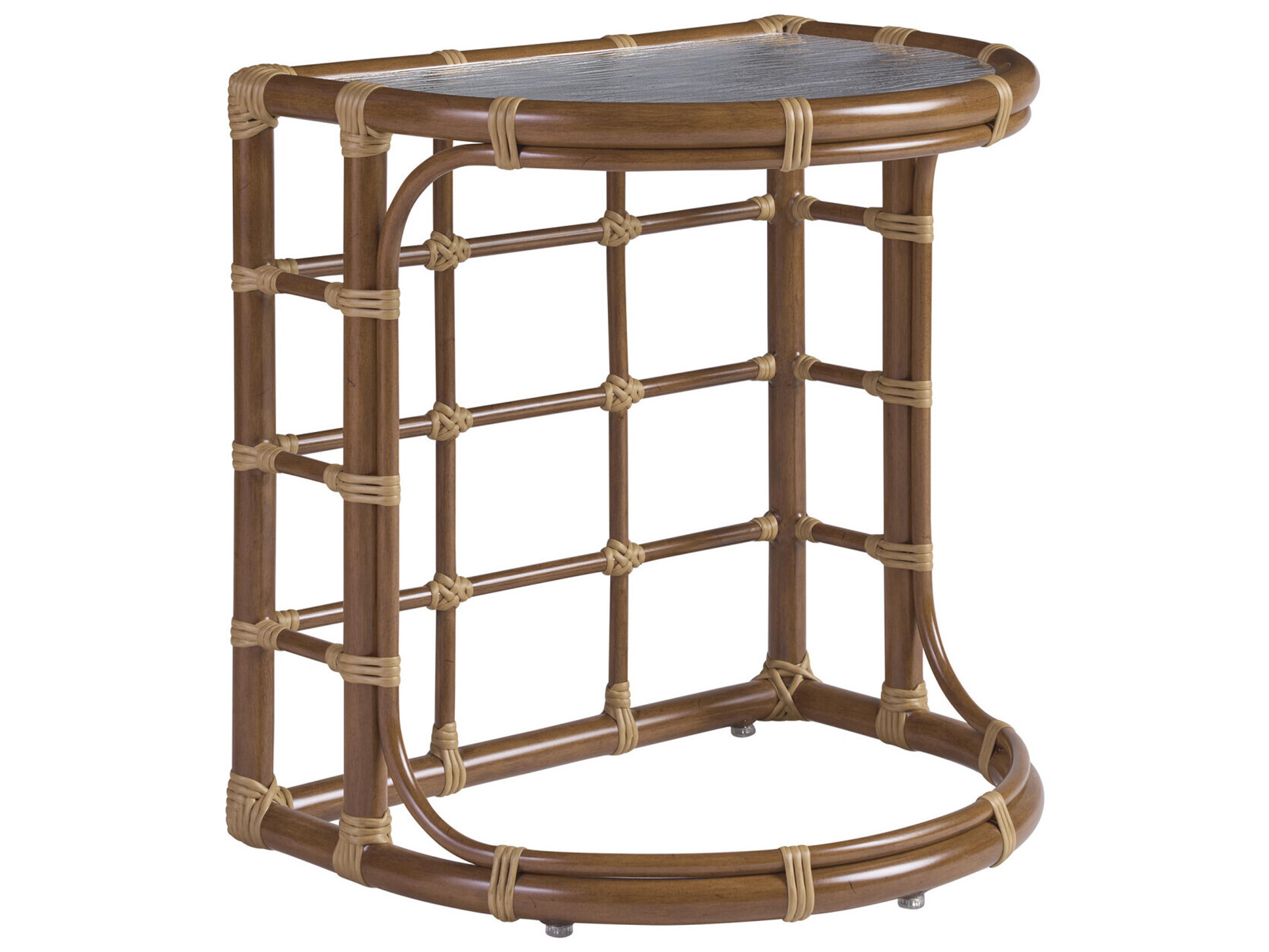 Tommy Bahama Outdoor Sandpiper Bay Aluminum Wicker Demilune Glass Top Coffee Table