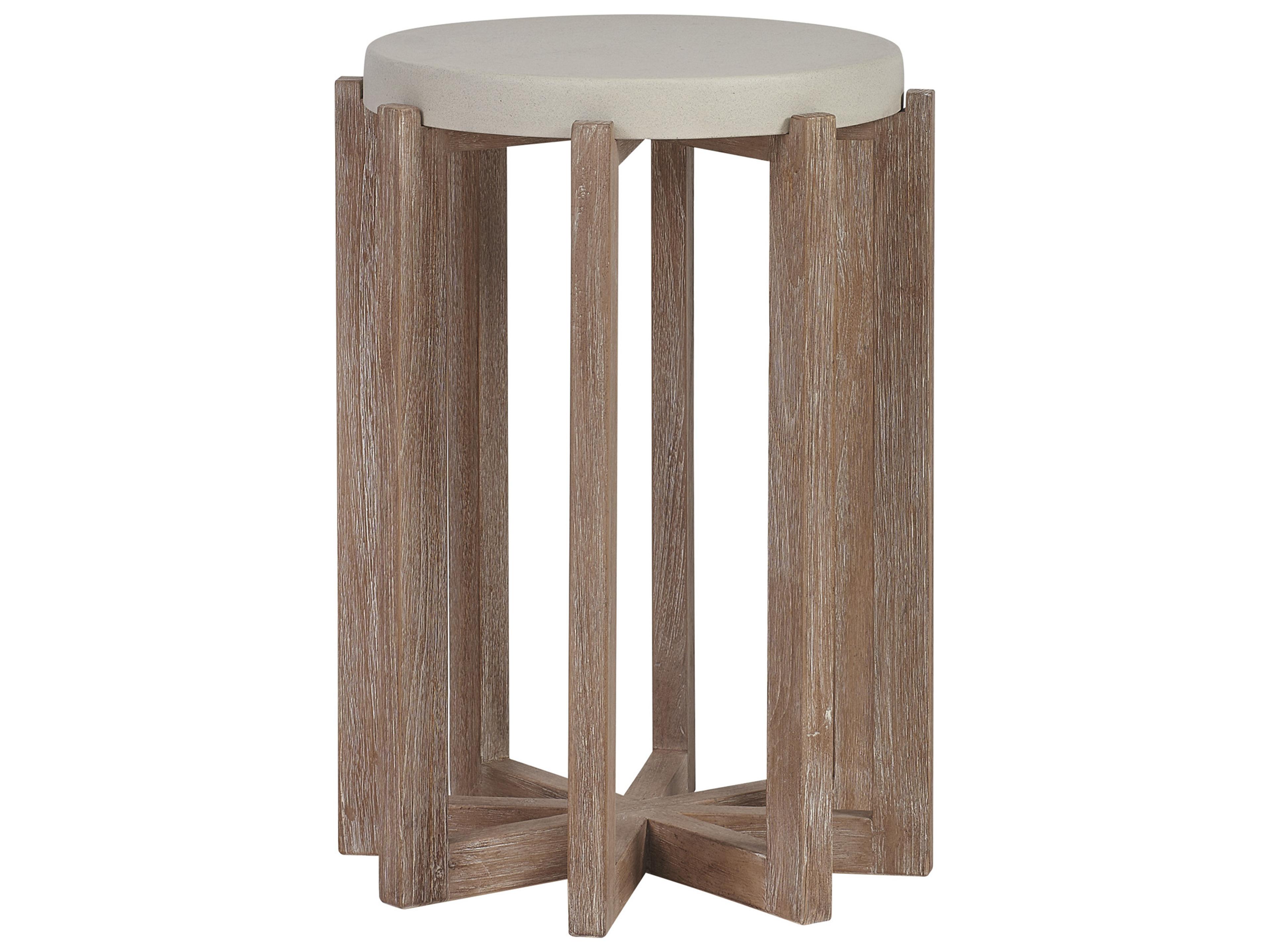 Tommy Bahama Outdoor Stillwater Cove Teak Round Limestone Resin Top End Table