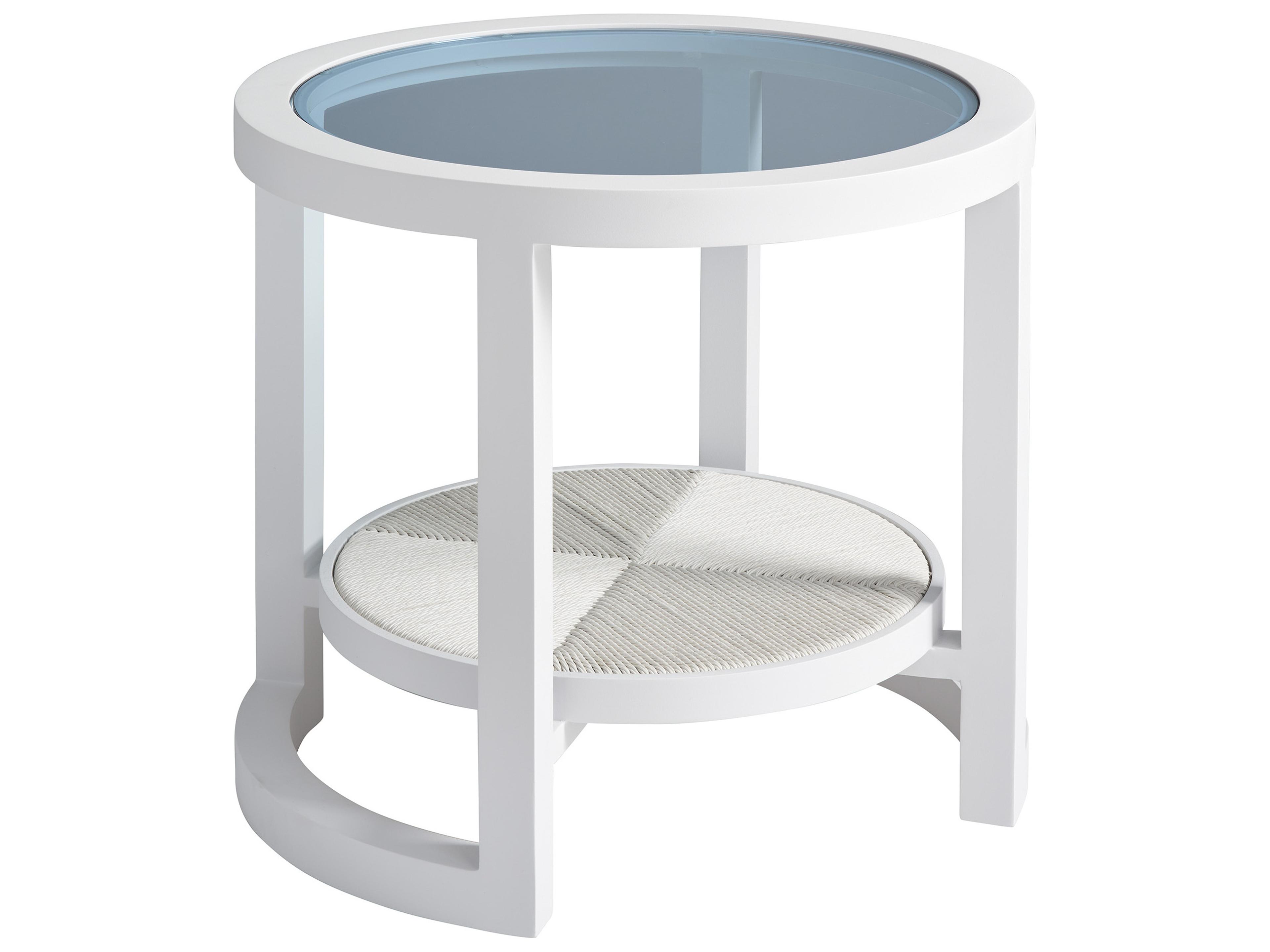 Tommy Bahama Outdoor Ocean Breeze Promenade Aluminum Wicker Round Glass Top Round End Table