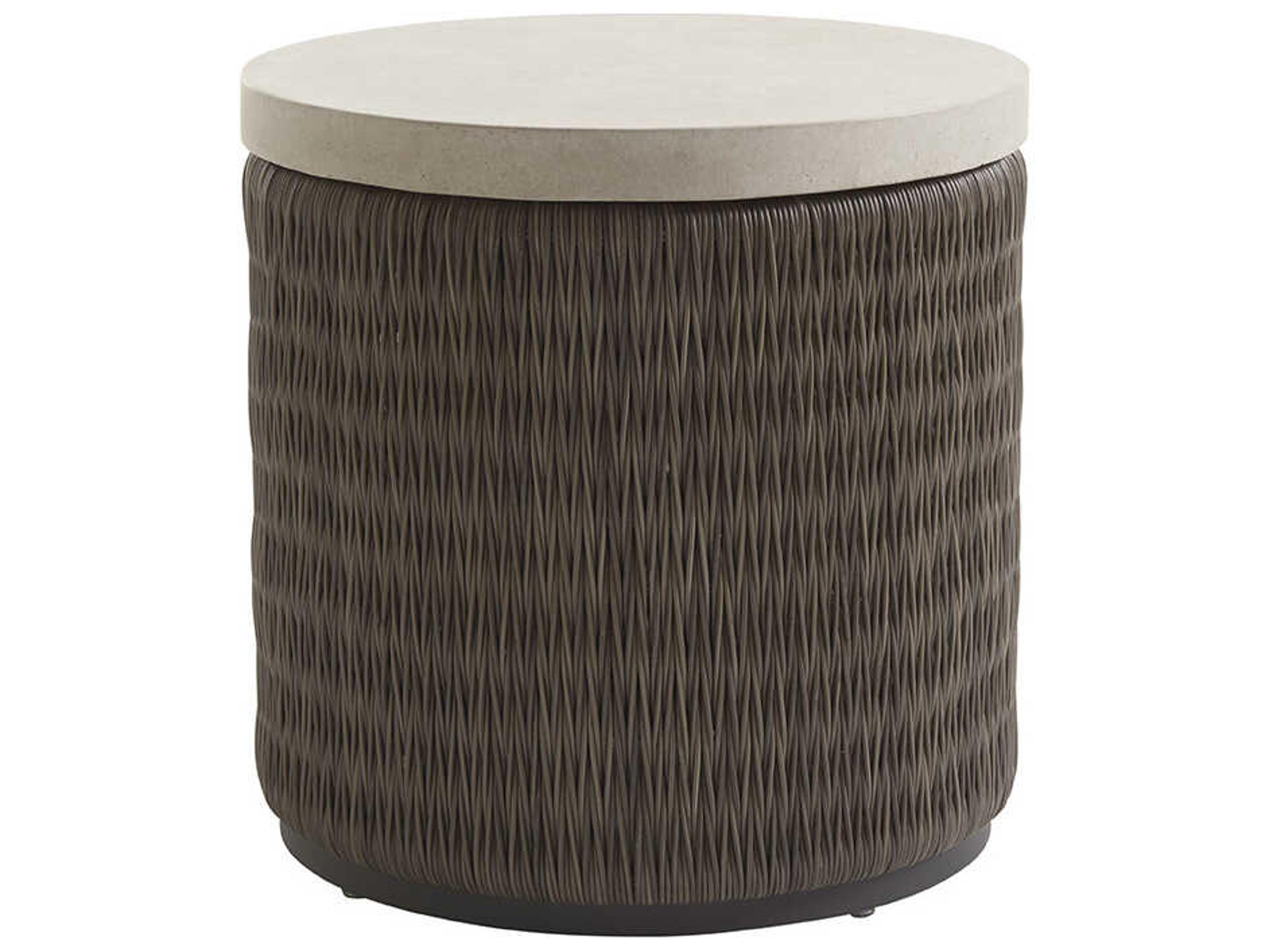 Tommy Bahama Outdoor Cypress Point Ocean Terrace Wicker Round End Table with Weatherstone Top