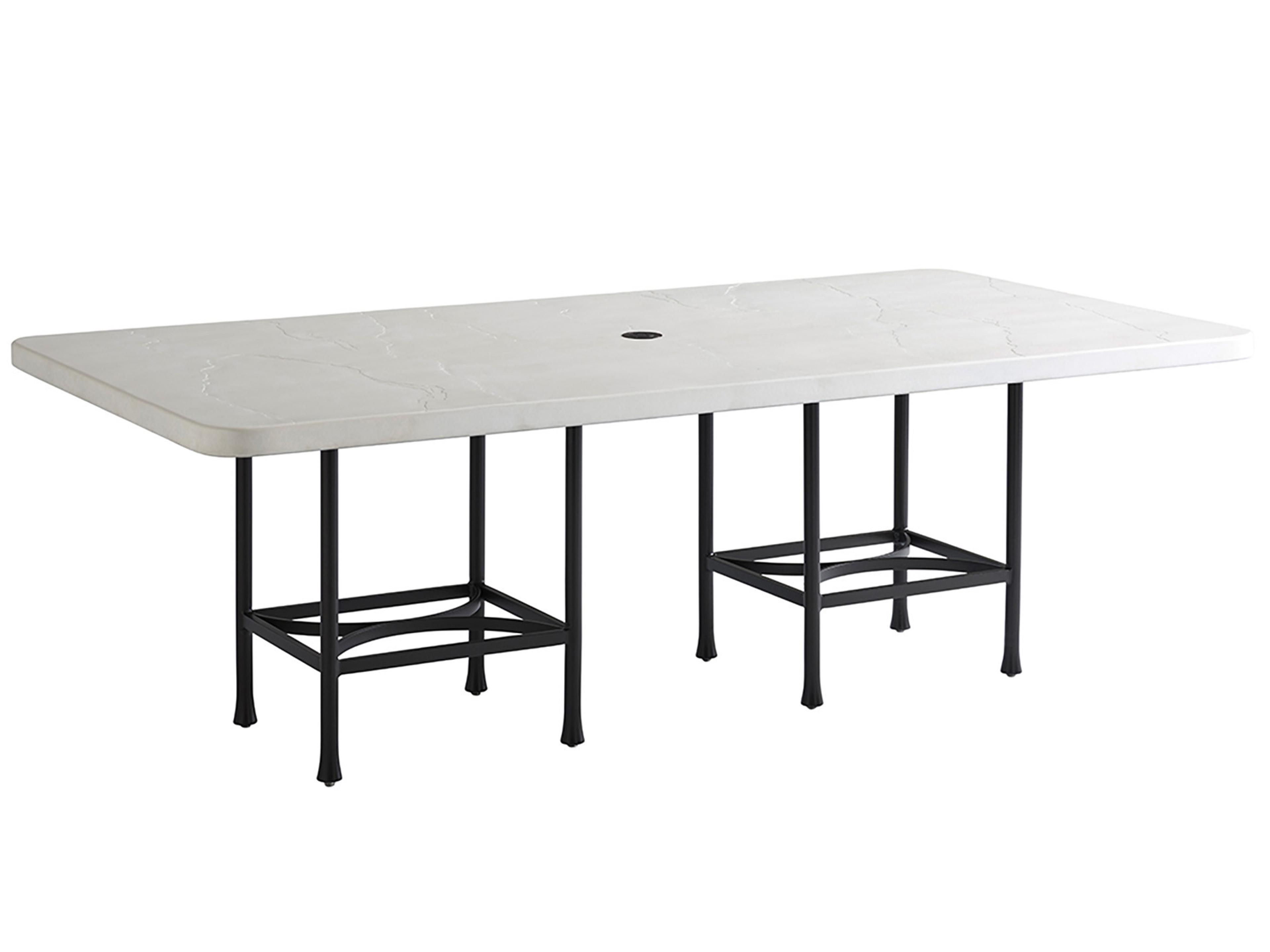 Tommy Bahama Outdoor Pavlova Limestone Rectangular Dining Table with Umbrella Hole
