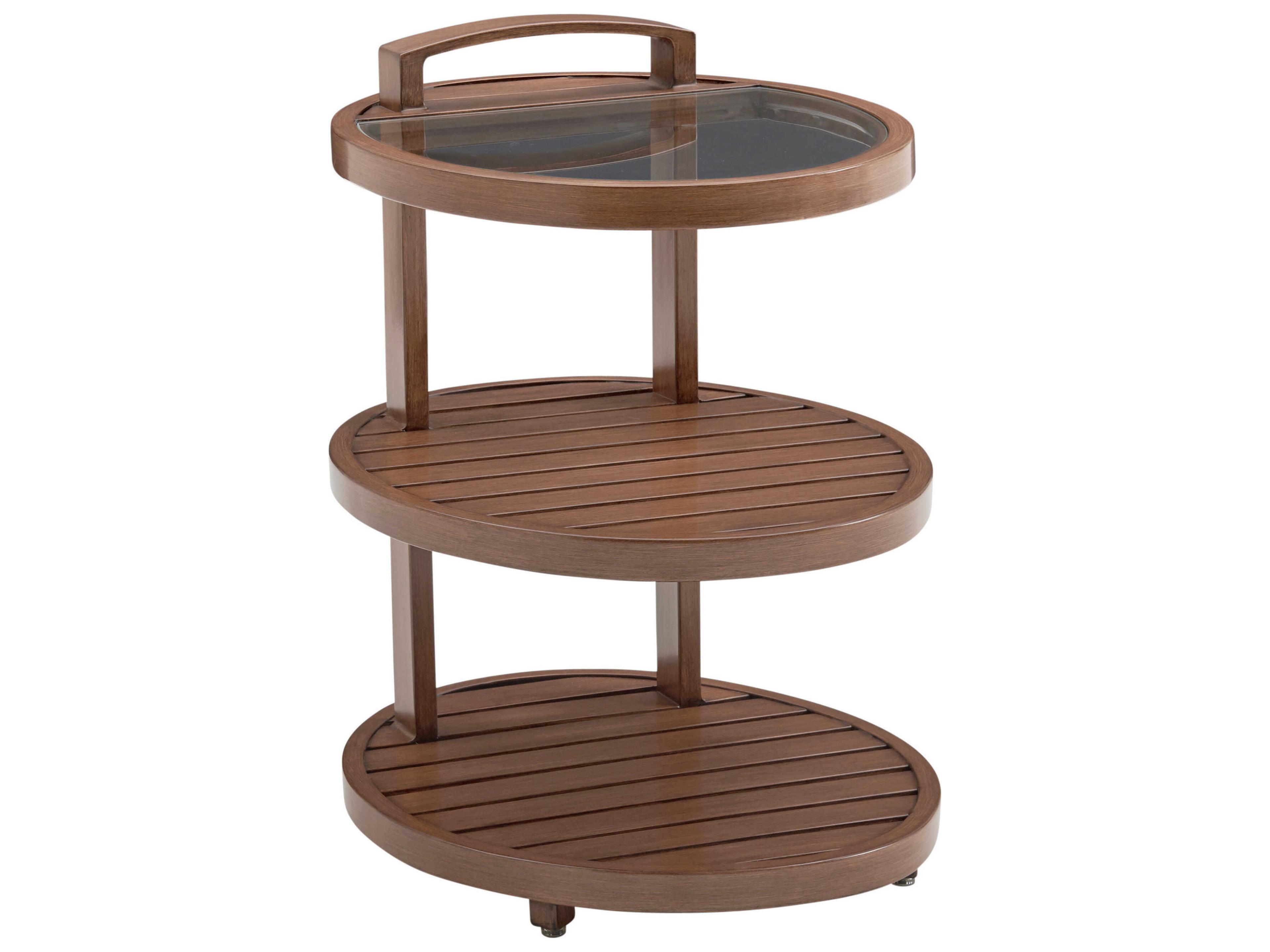 Tommy Bahama Outdoor Harbor Isle Aluminum Tiered Glass Top End Table