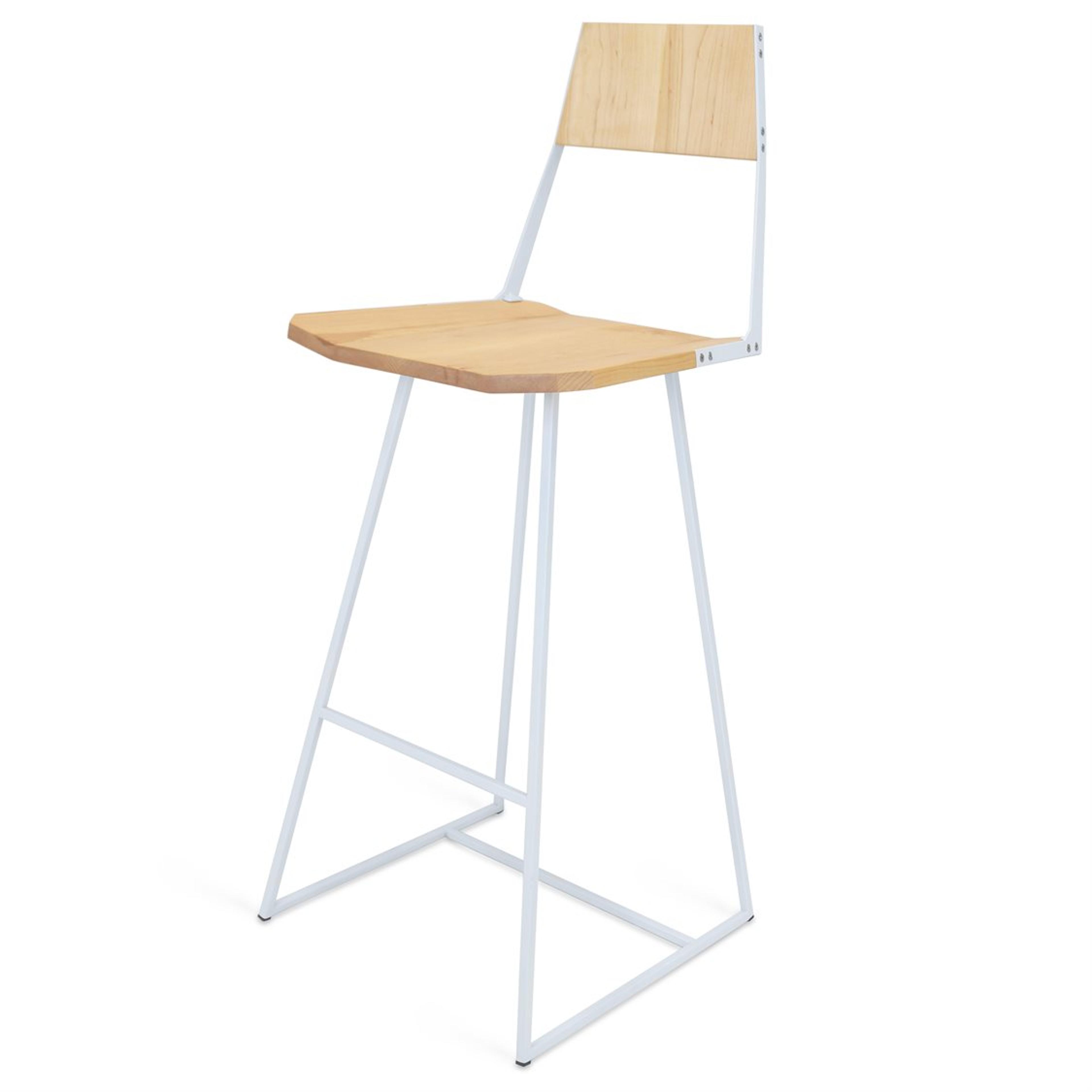 Tronk Design Clarke Collection Maple Wood White Bar Stool