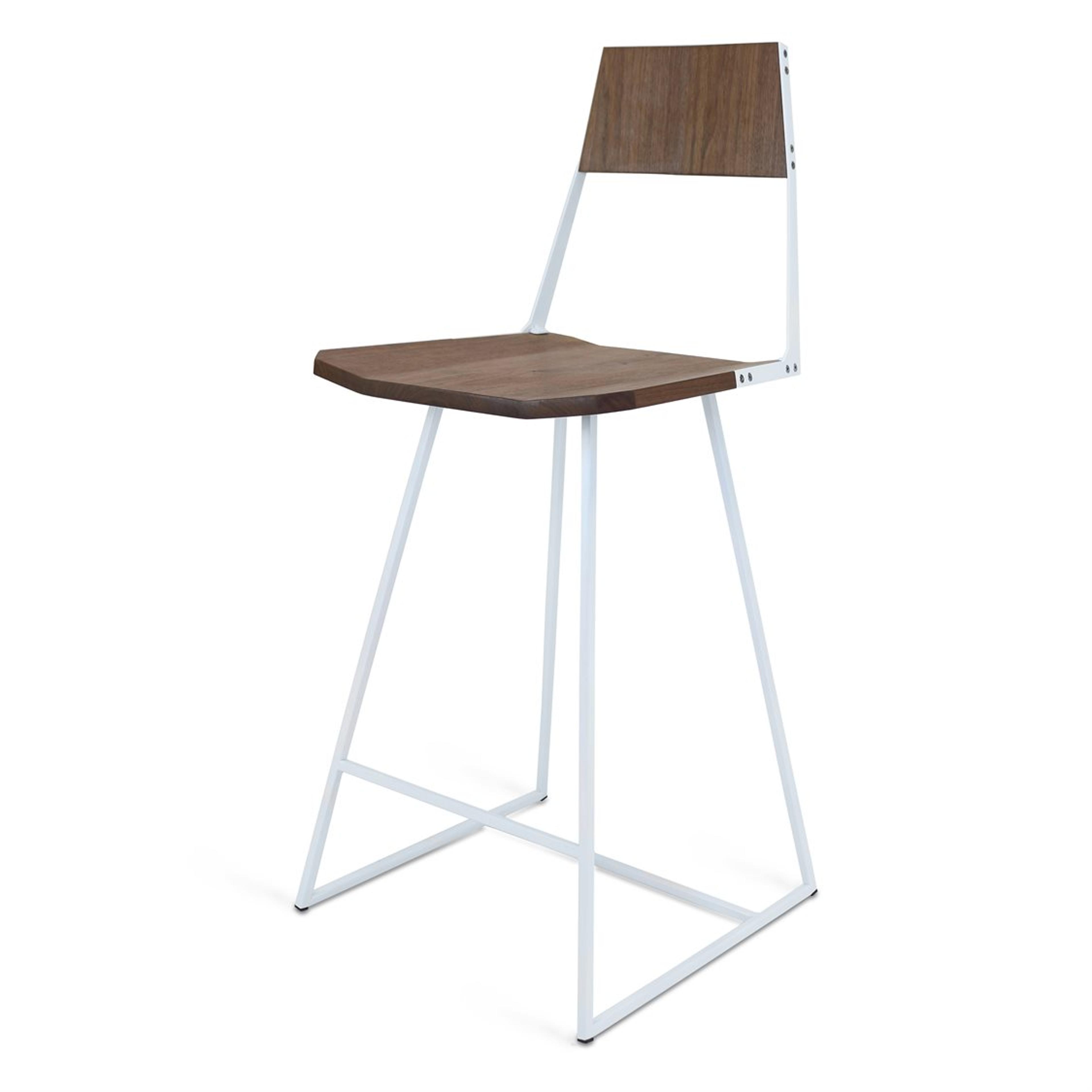 Tronk Design Clarke Collection Walnut Wood White Counter Stool