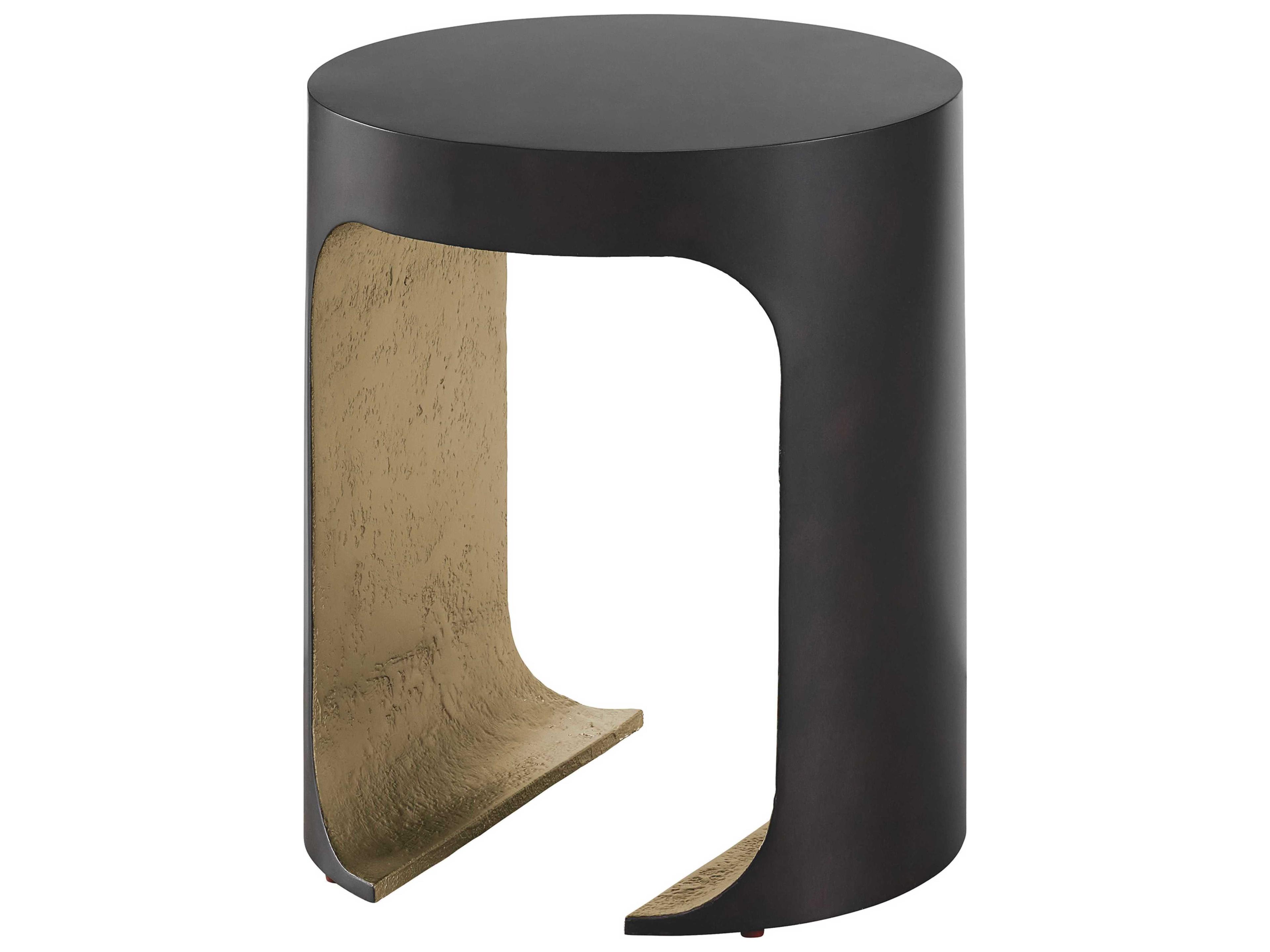 Universal Furniture Erinn V. x Universal Sonora Round Metal Blakened Bronze Silver Leaf End Table