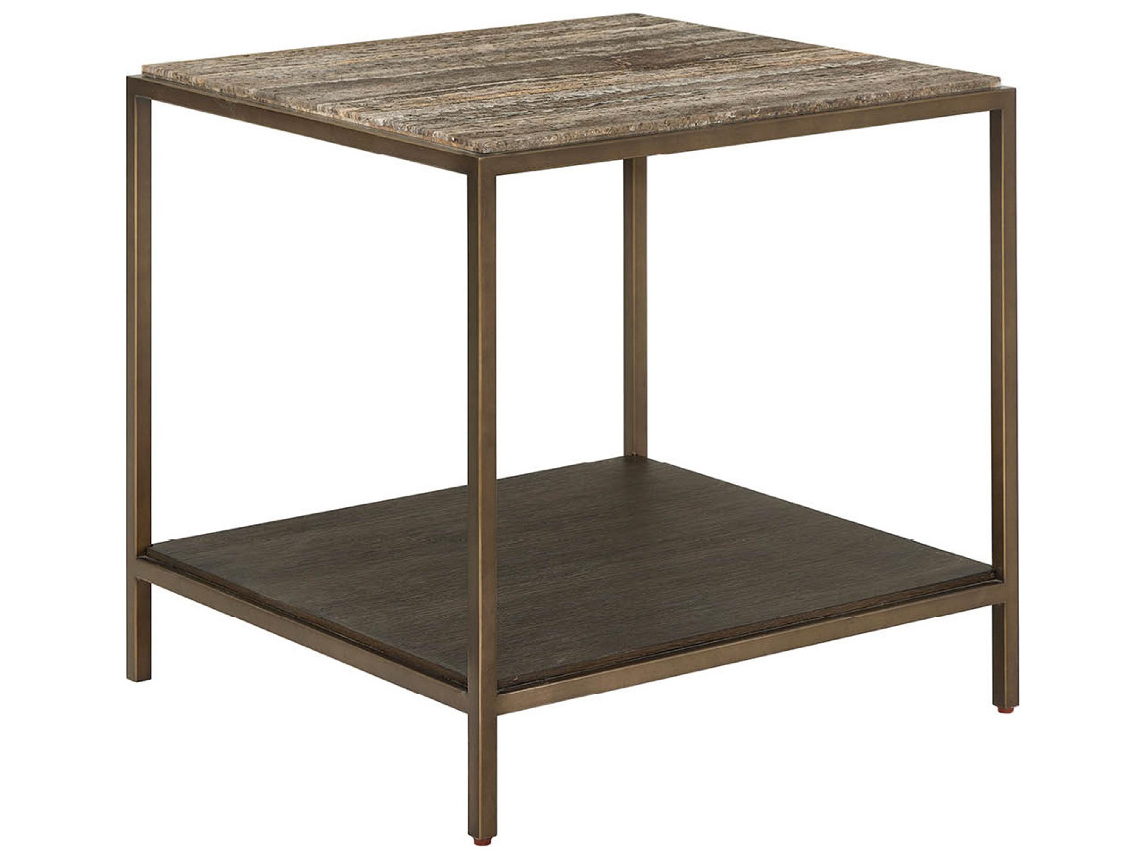 Universal Furniture Montclair Square Wood Smioked Gold And Travertine End Table