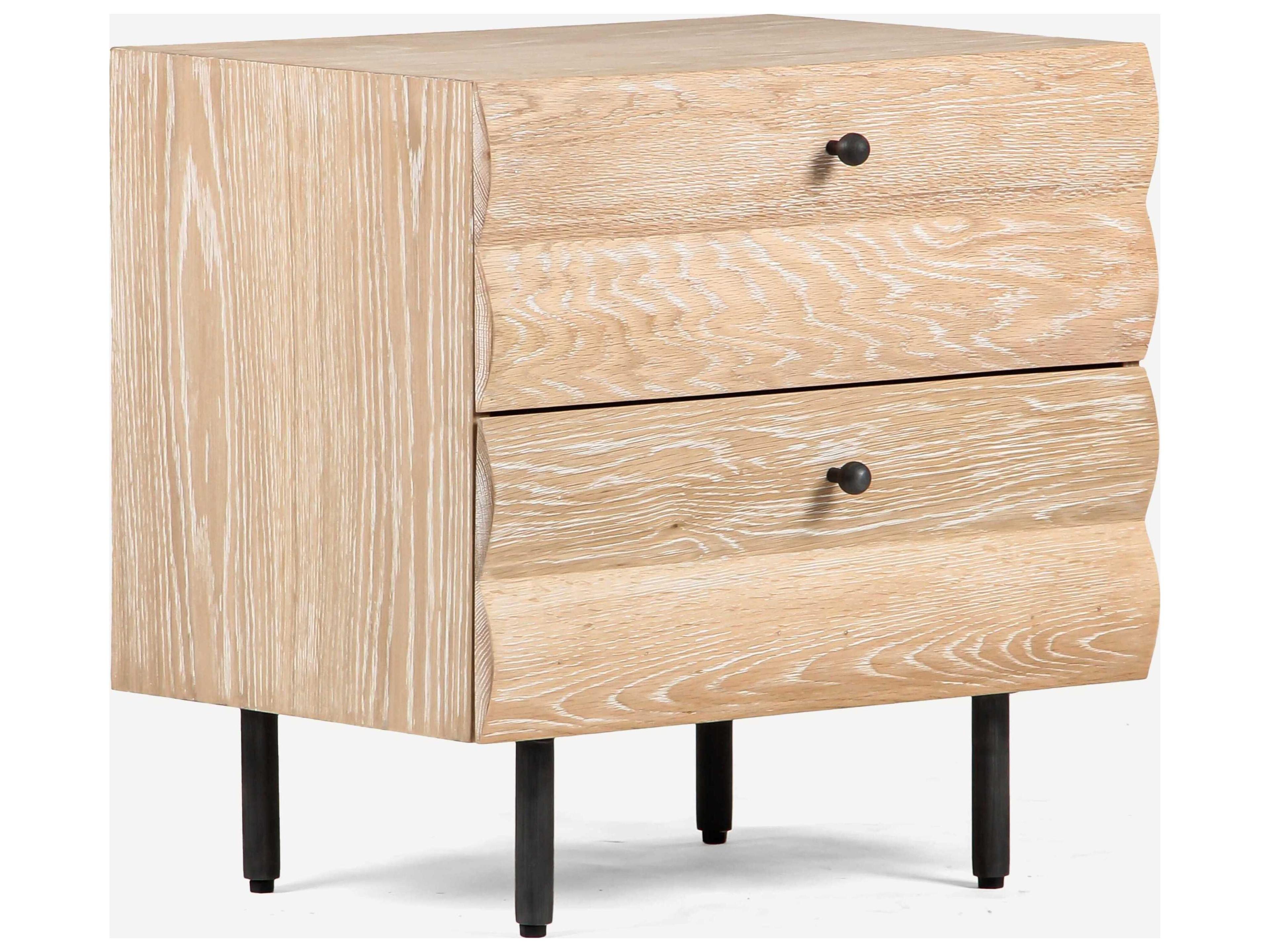 Estelle 2-Drawers Oak Wood Nightstand