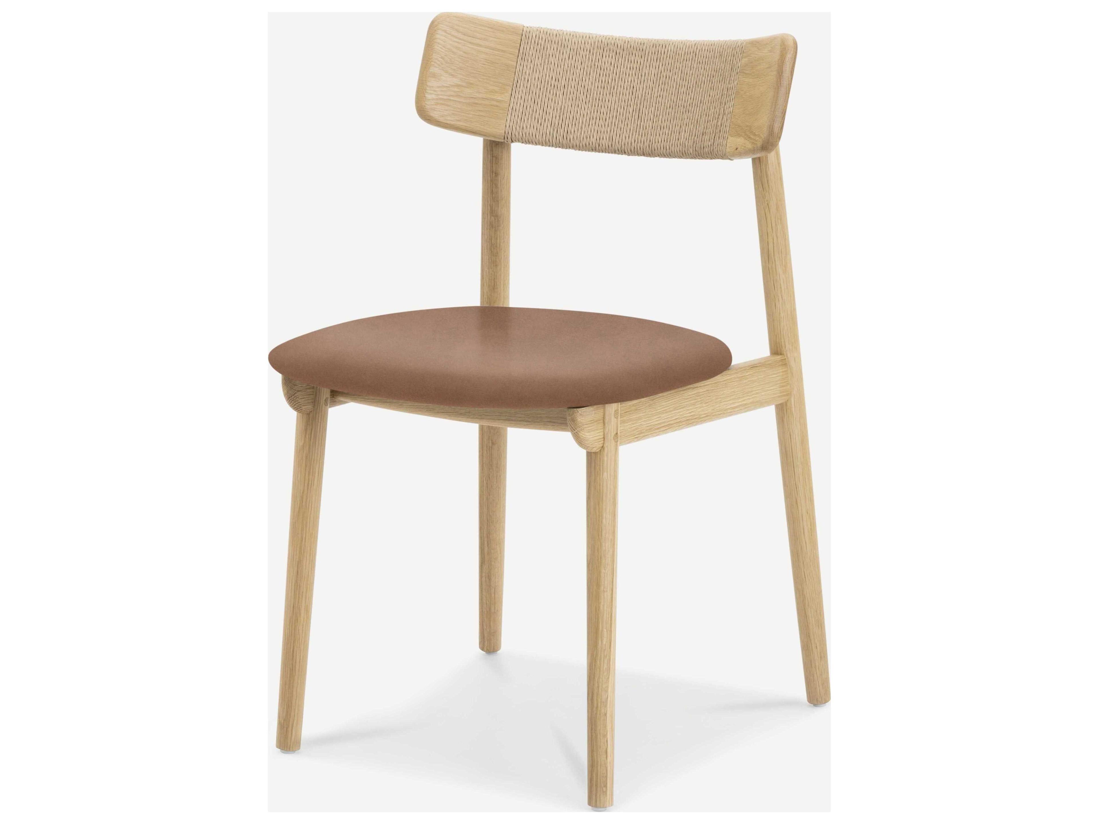 Union Home Converse Oak Wood Natural Leather Armless Dining Chair Set of 2