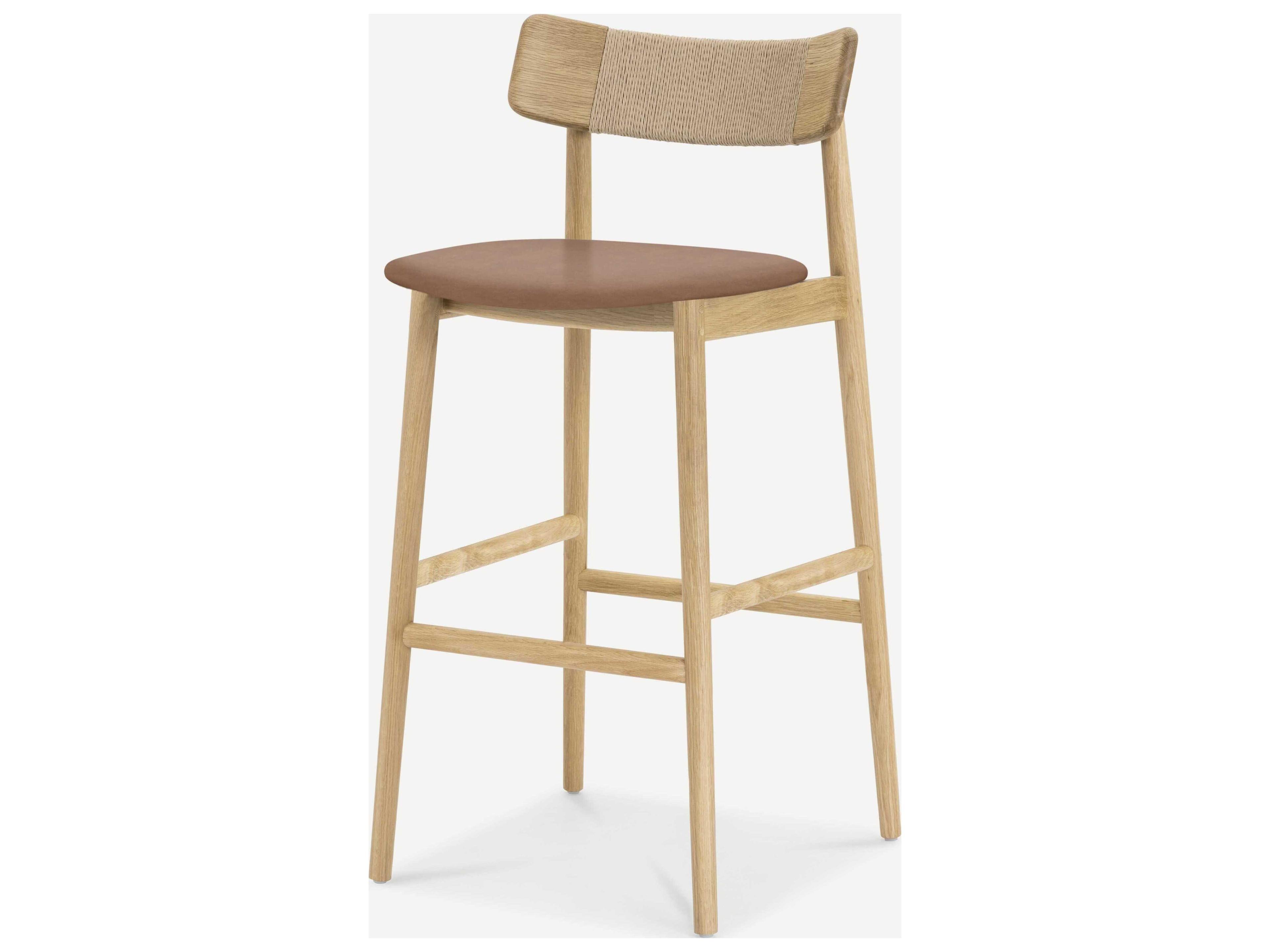 Union Home Converse Natural Cognac Leather Oak Wood Bar Stool