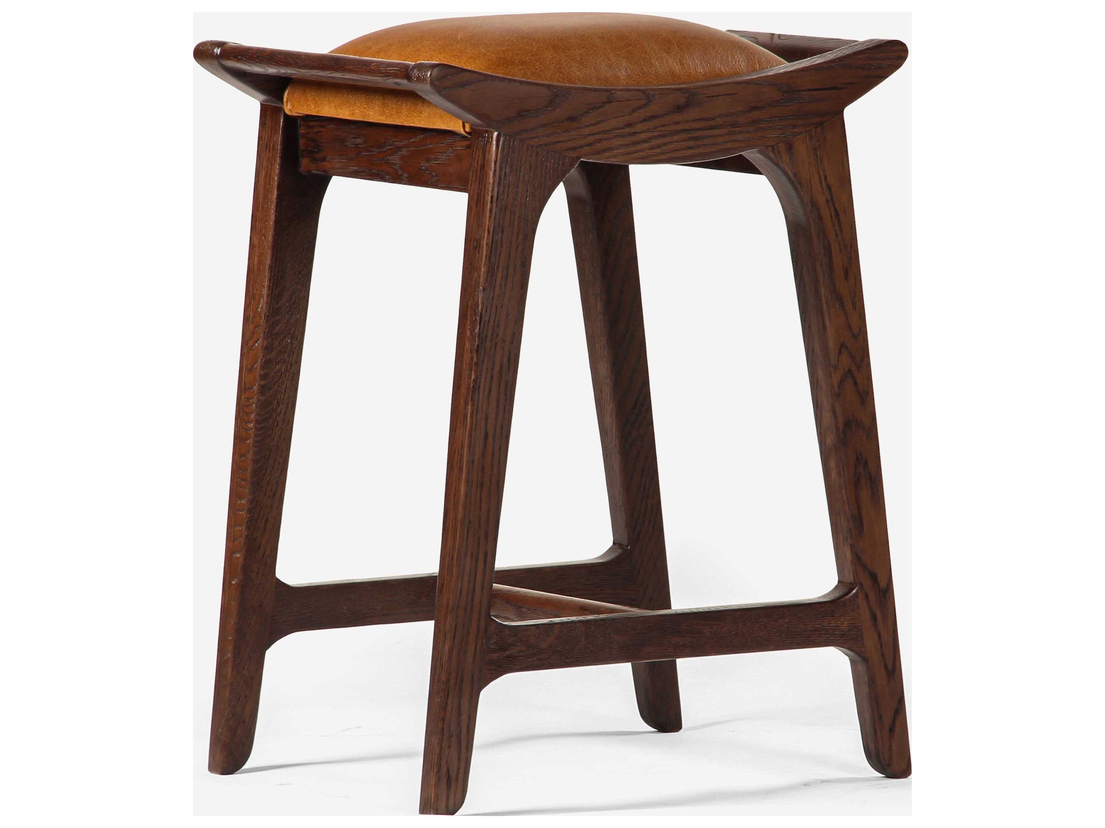 Porter Mud Brown Leather Oak Wood Counter Stool