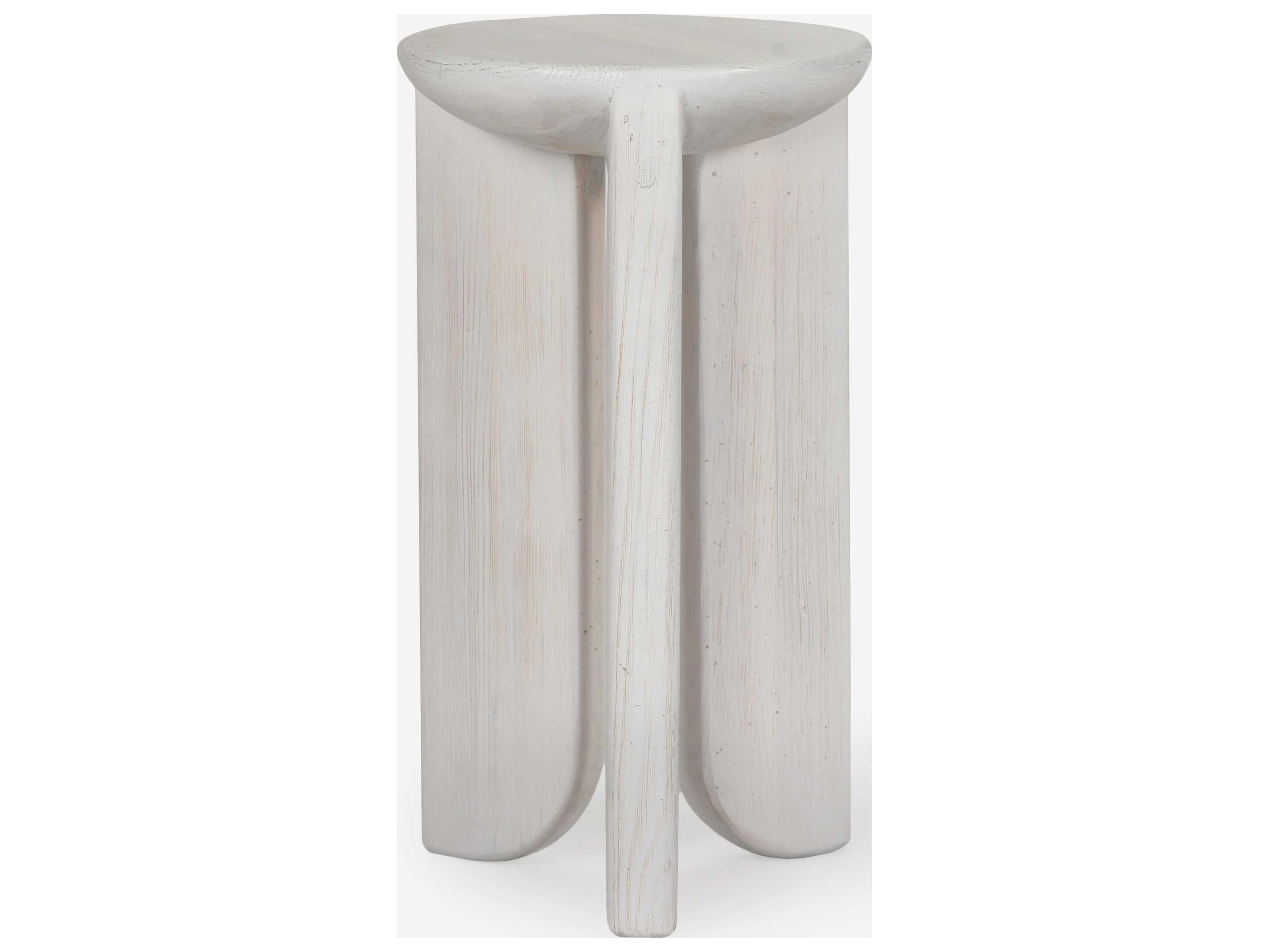 Union Home Hemi Round Wood White Wash End Table